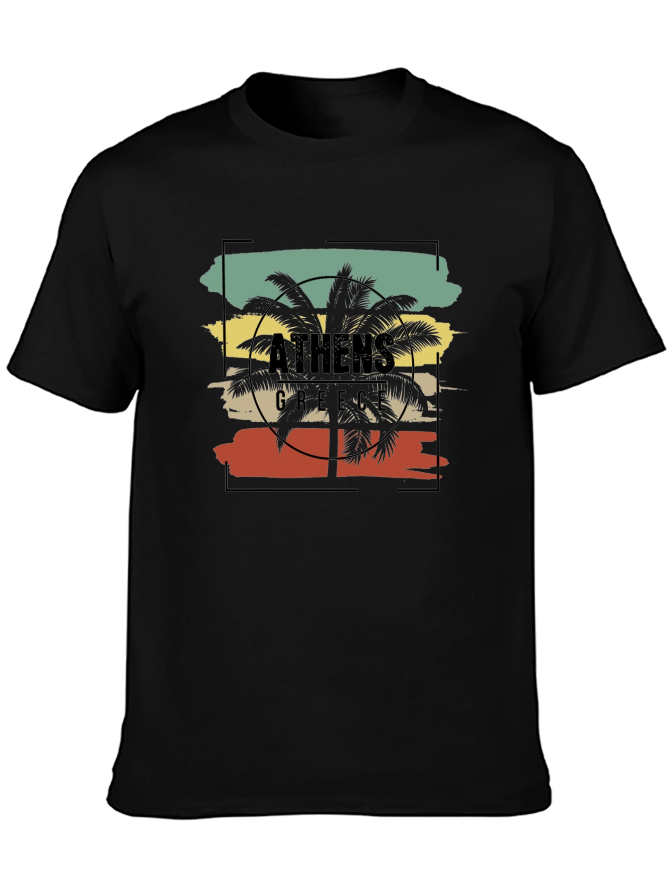 Black Athens Greece Palm Tree T-Shirt view 3