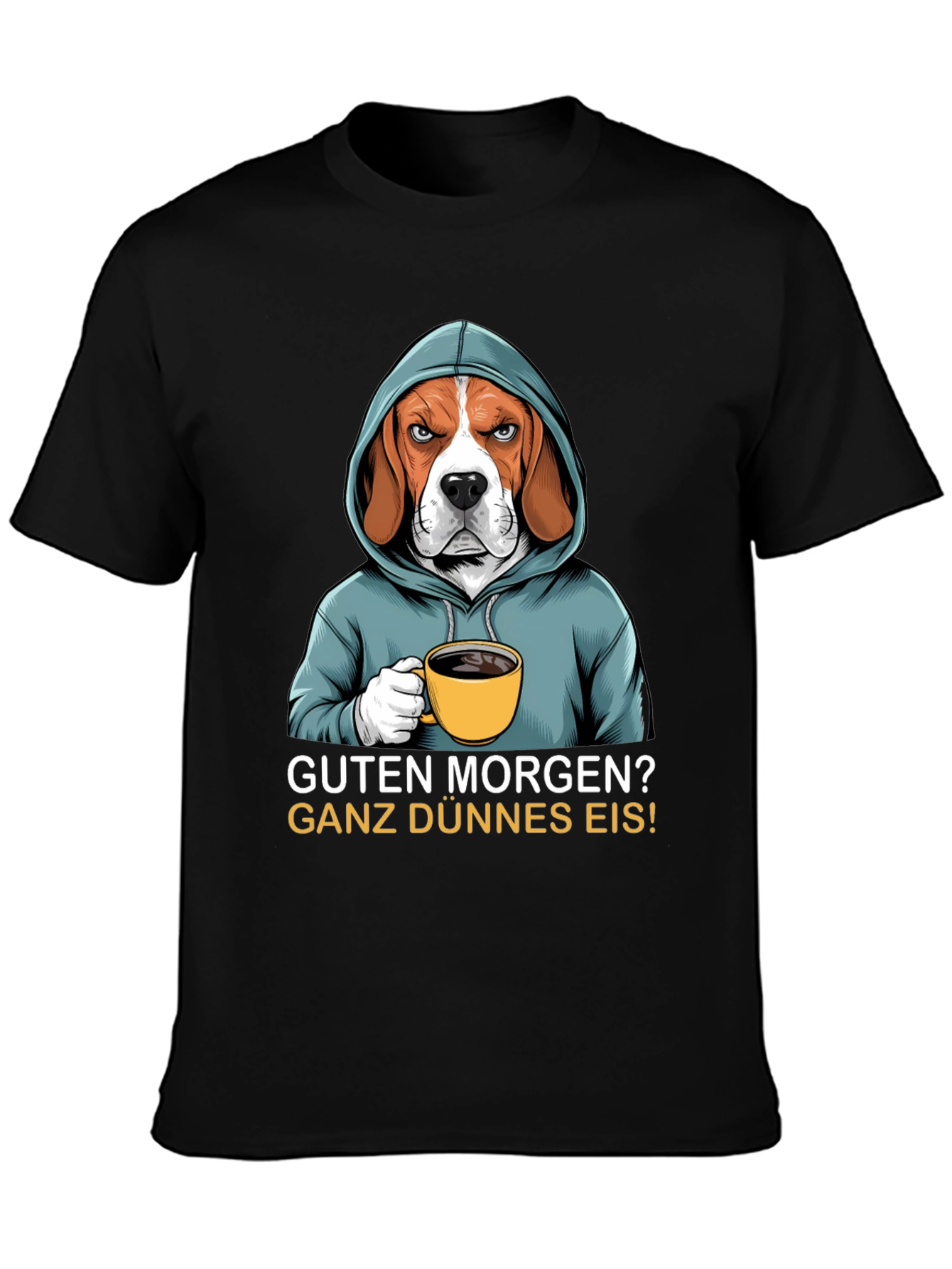 Black Grumpy Beagle T-Shirt - Guten Morgen view 3