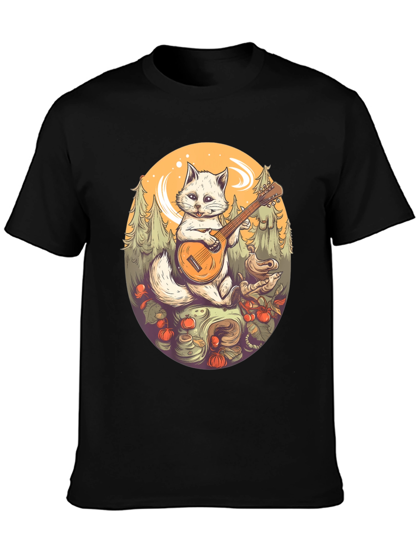 Black Cat Playing Banjo Graphic T-Shirt view 3