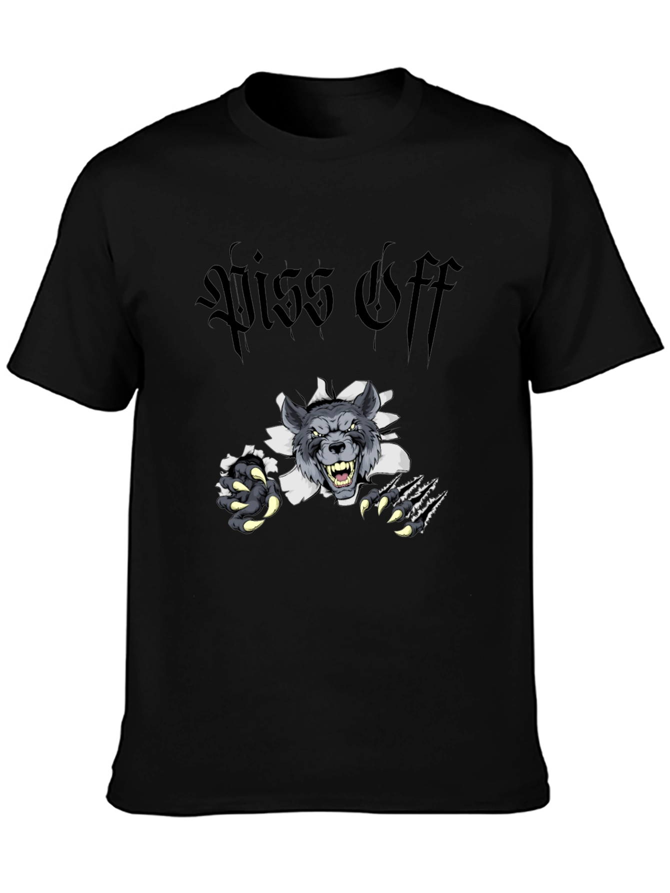Black Piss Off Wolf Graphic Tee - Black Cotton T-Shirt view 3