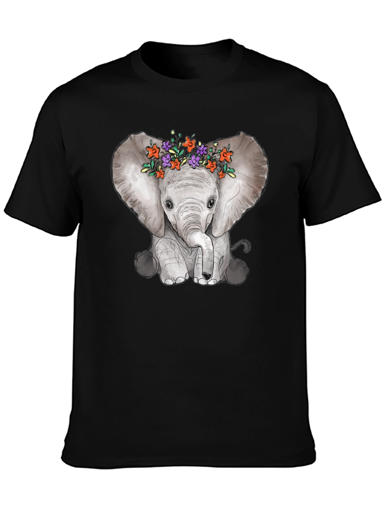 Black Elephant Floral Crown Graphic Tee view 3