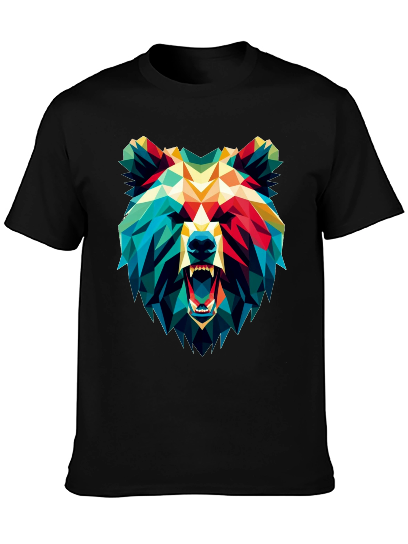 Black Geometric Bear Graphic Black T-Shirt view 3