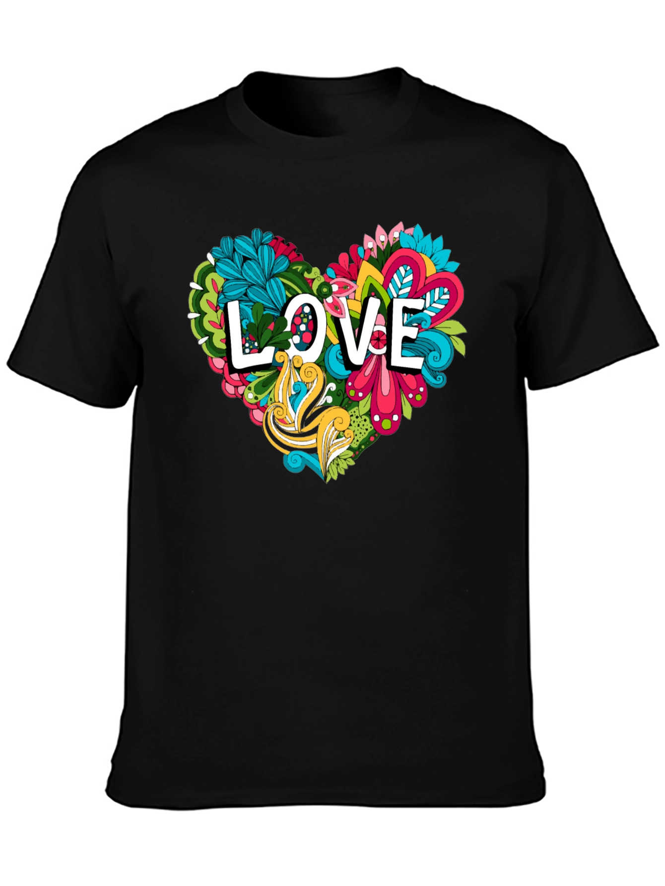 Black Love Heart Graphic Tee - Black Cotton Shirt view 3