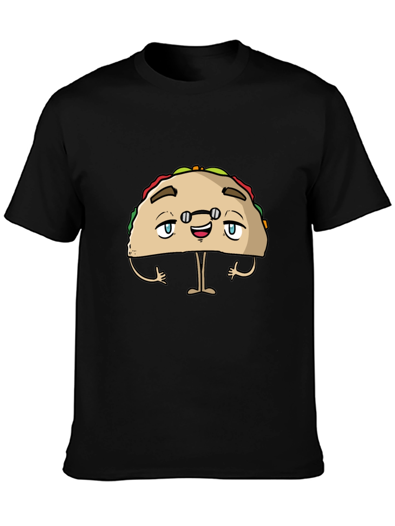 Black Funny Taco Character Black Graphic Tee view 3