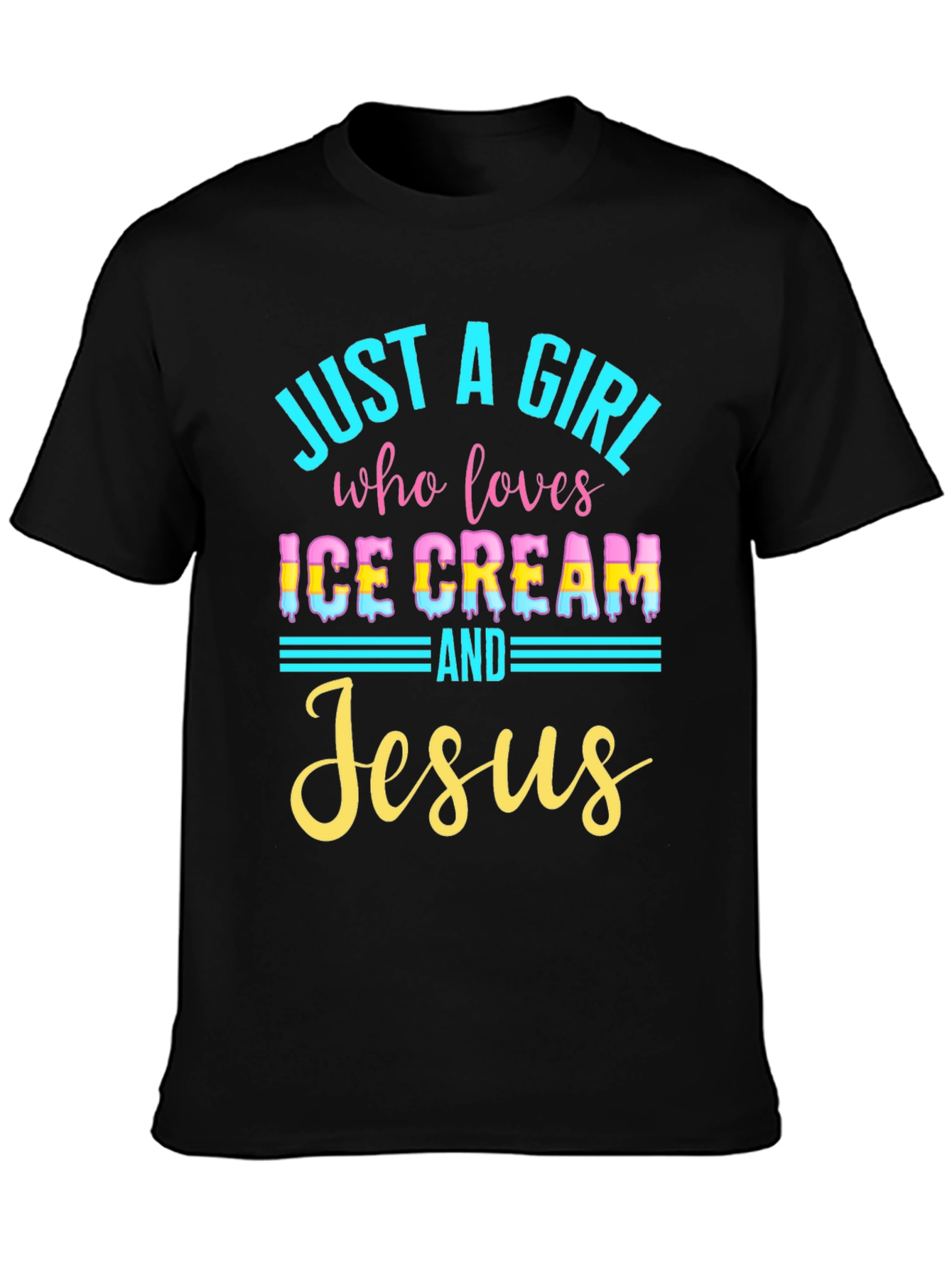 Black Just a Girl Who Loves Ice Cream and Jesus Black T-Shirt view 3