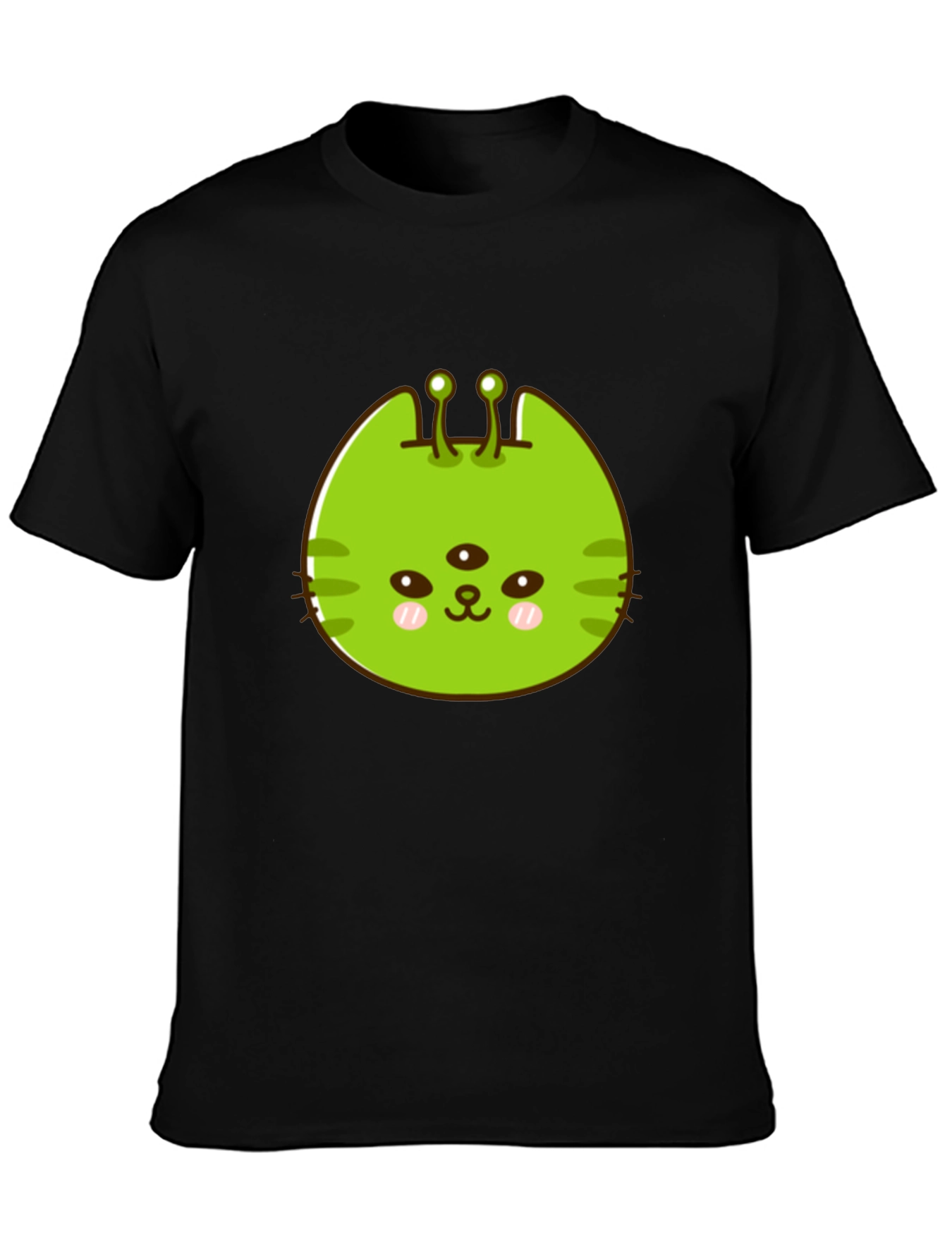Black Alien Cat Graphic Tee - Black Unisex T-Shirt view 3