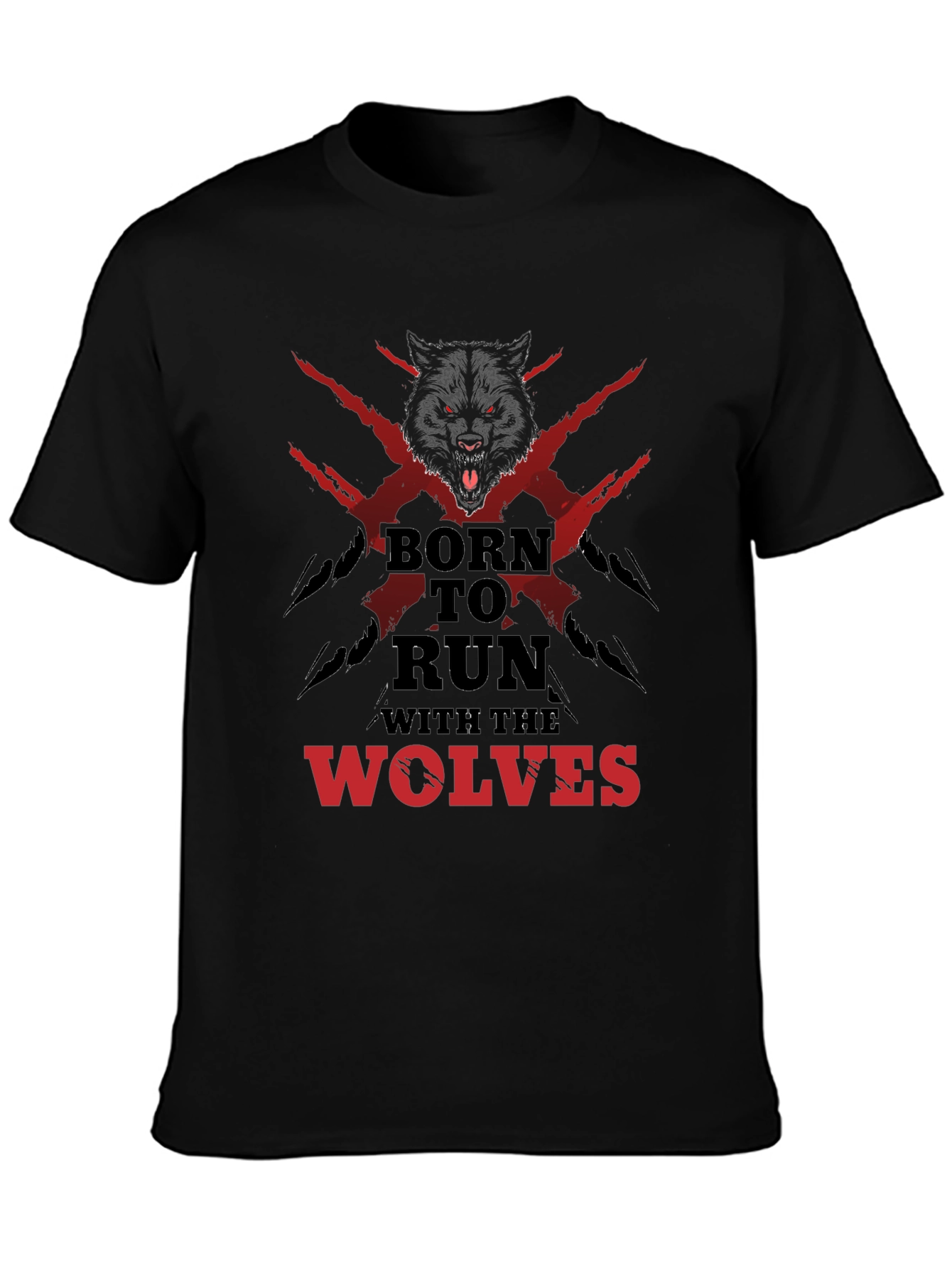 Black Born to Run with the Wolves Graphic Tee - Black view 3
