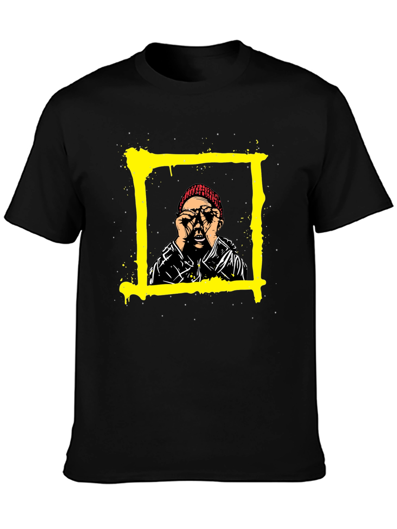 Black Edgy Graphic Tee: Man in Frame Design view 3