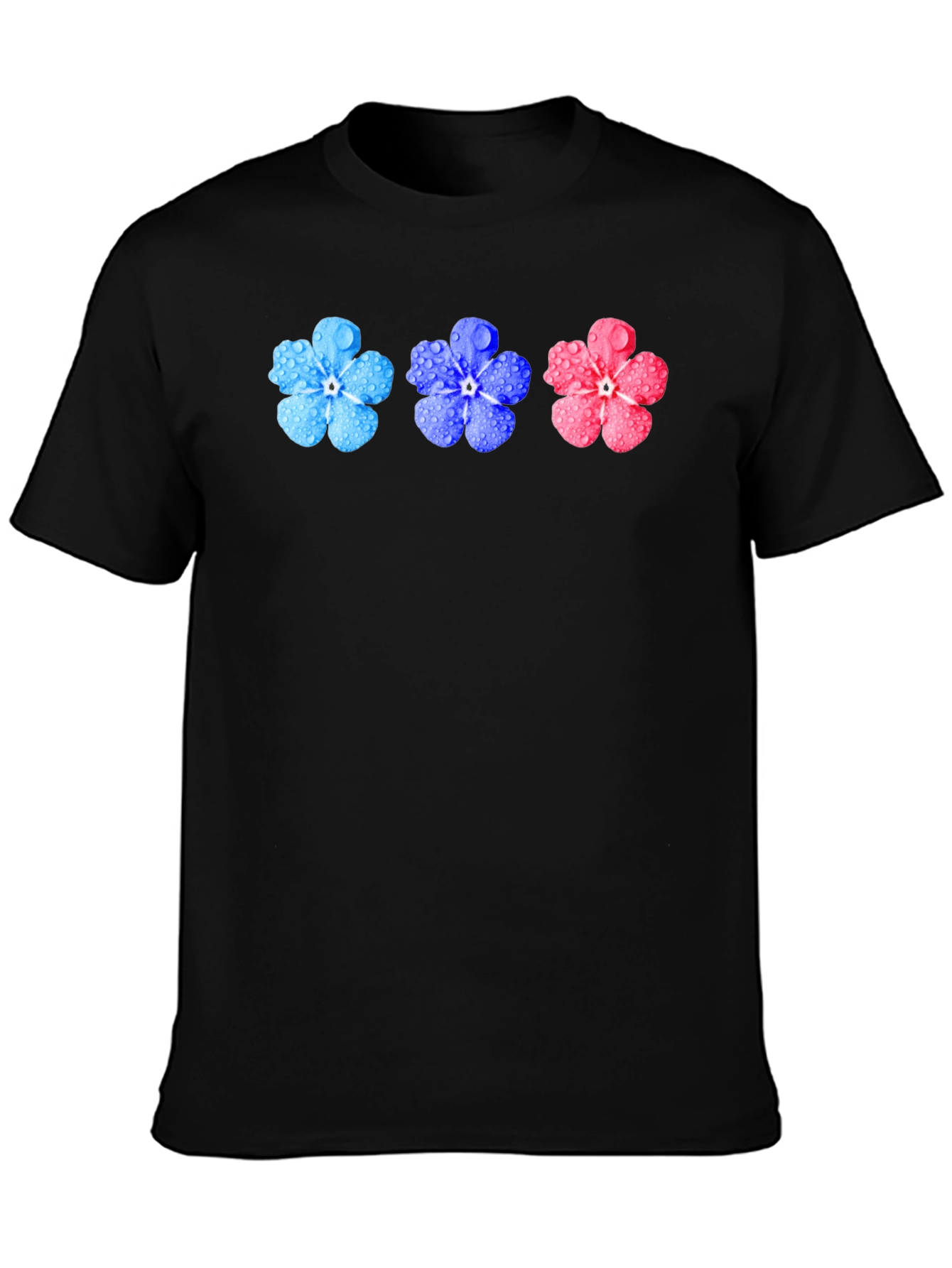 Black Floral T-Shirt - Forget-Me-Not Design view 3