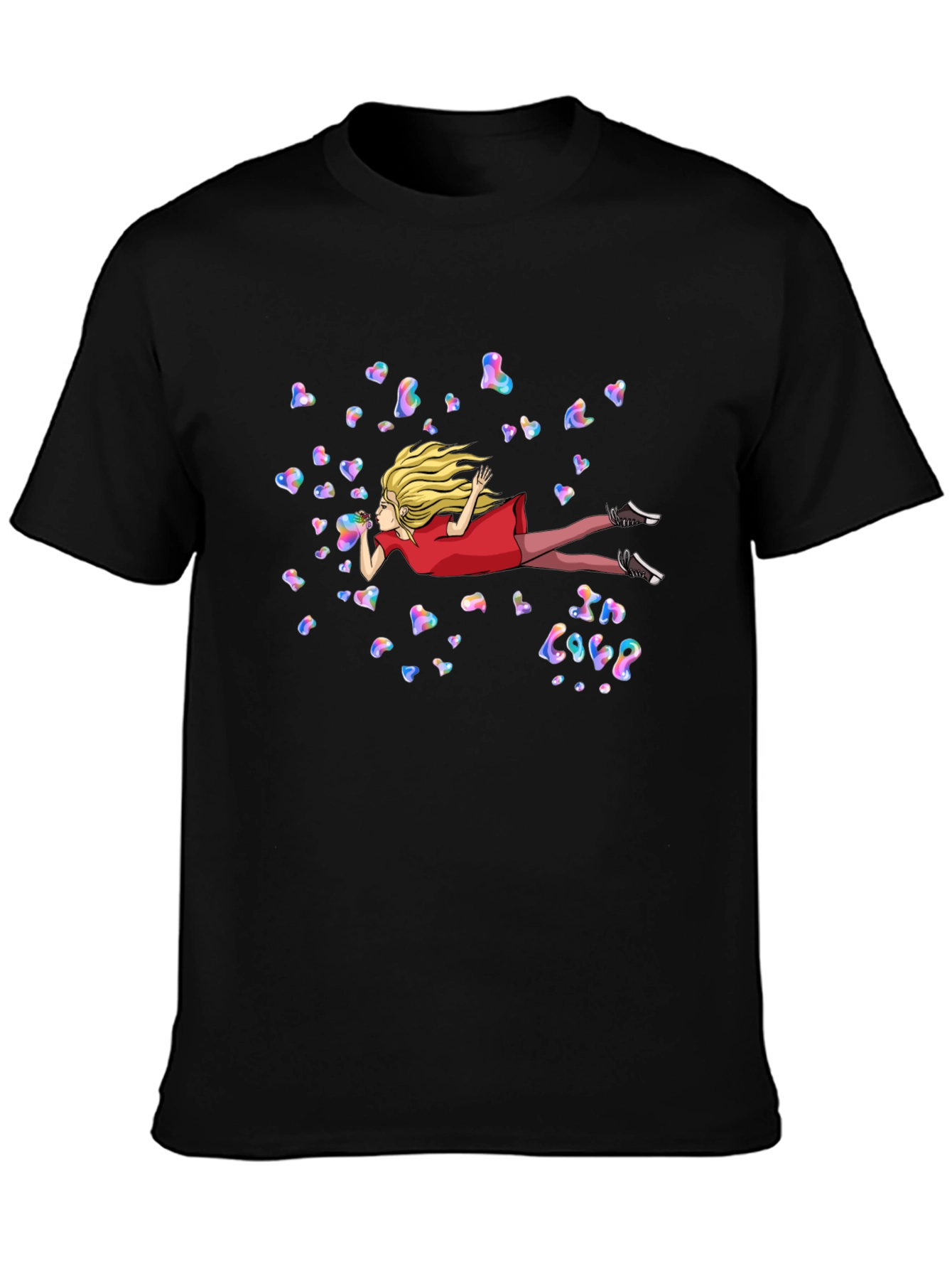 Black Whimsical 'In Love' Heart Bubble T-Shirt view 3