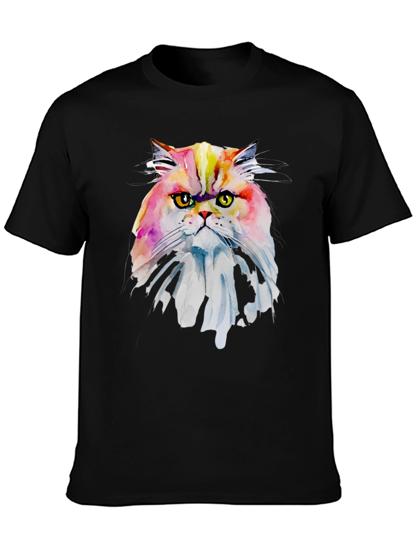 Black Watercolor Cat Graphic Tee - Soft Black Cotton view 3