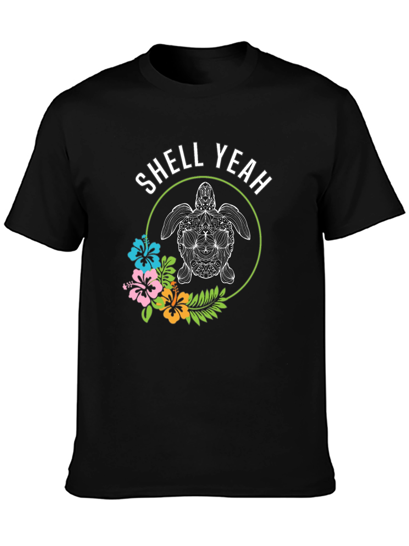 Black Shell Yeah! Turtle Graphic Print Crew Neck T-Shirt view 3