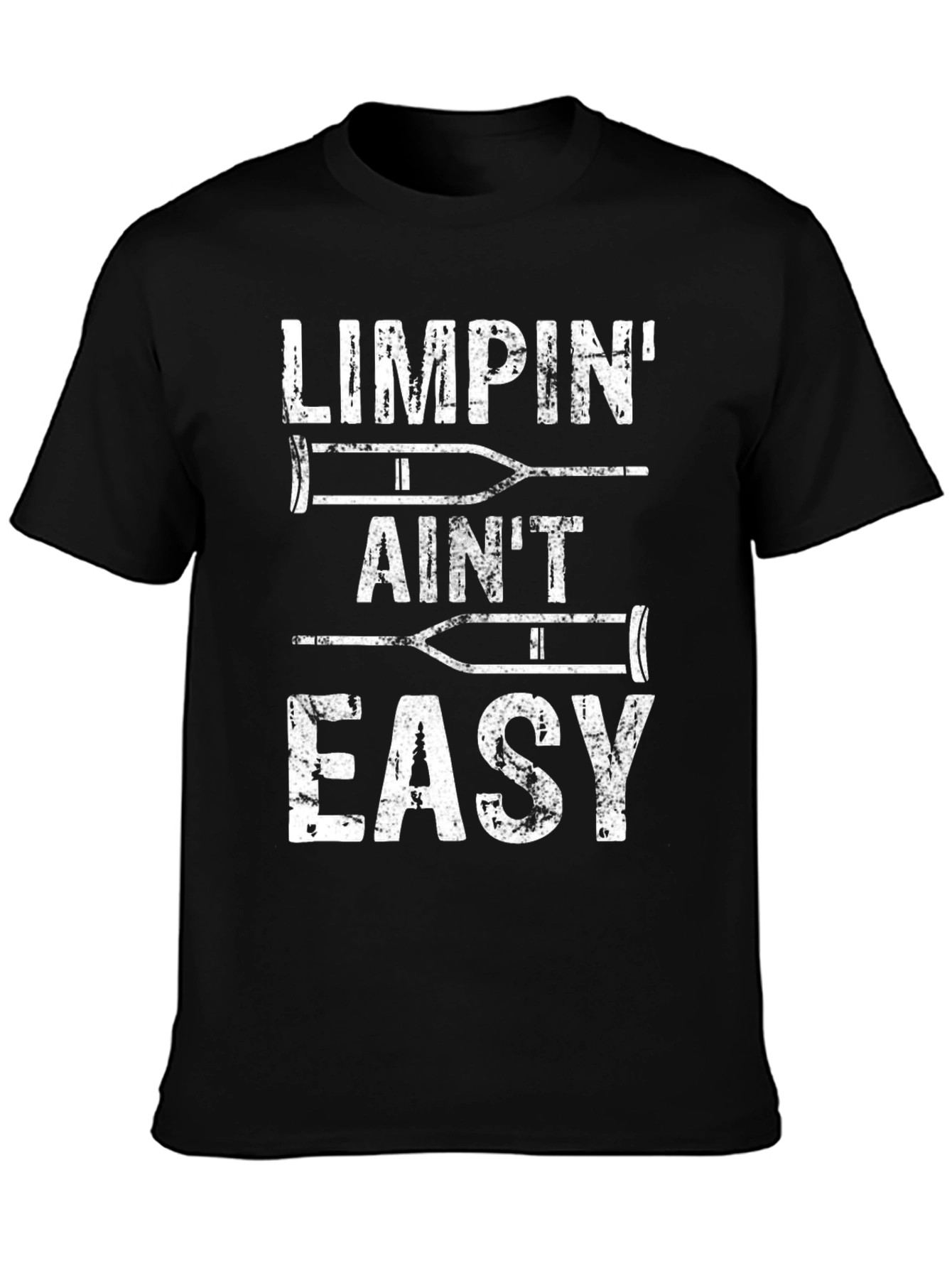 Black Limpin' Ain't Easy Funny Crutches Graphic Tee view 3