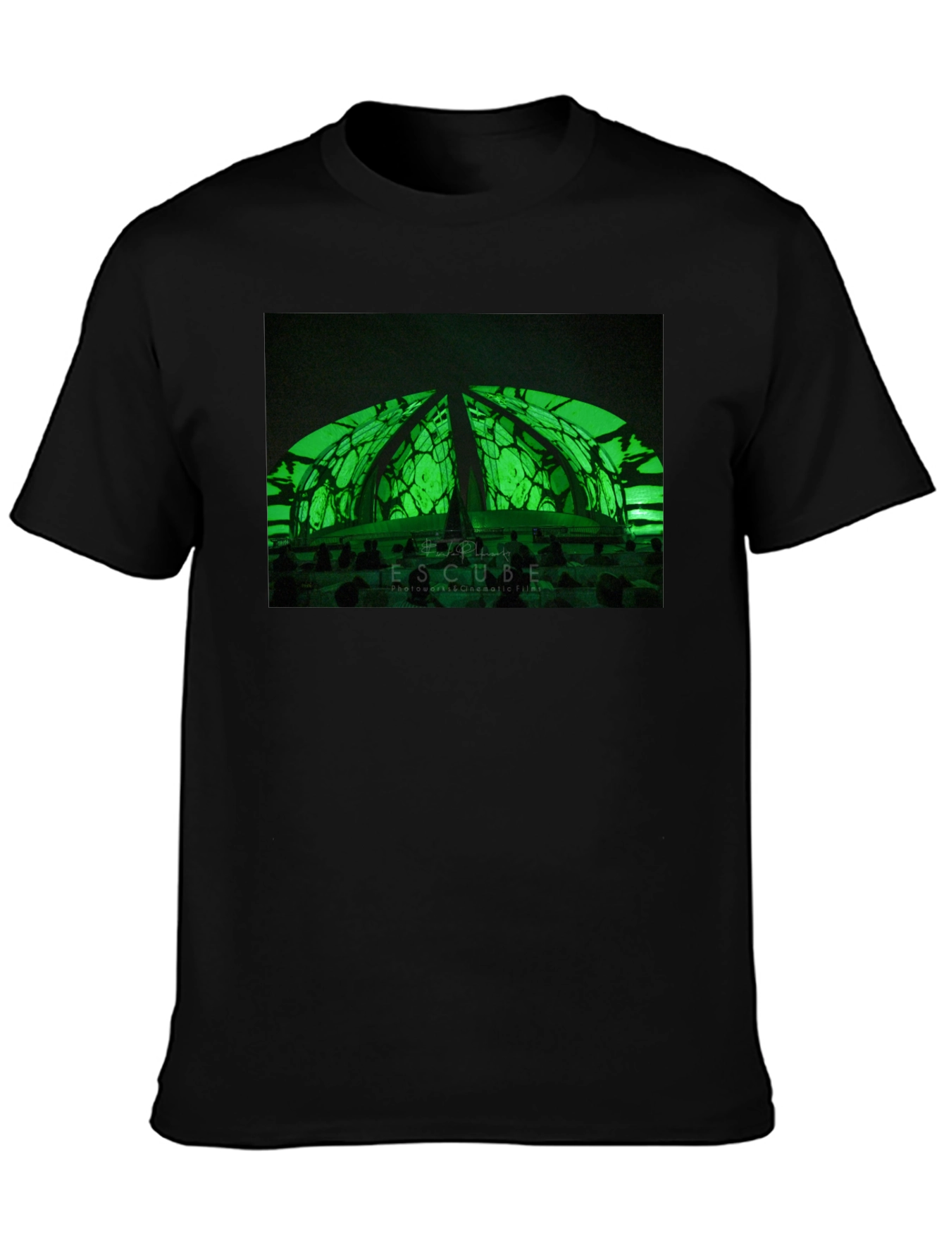Black Futuristic Green Dome T-Shirt - Stylish & Unique Design view 3