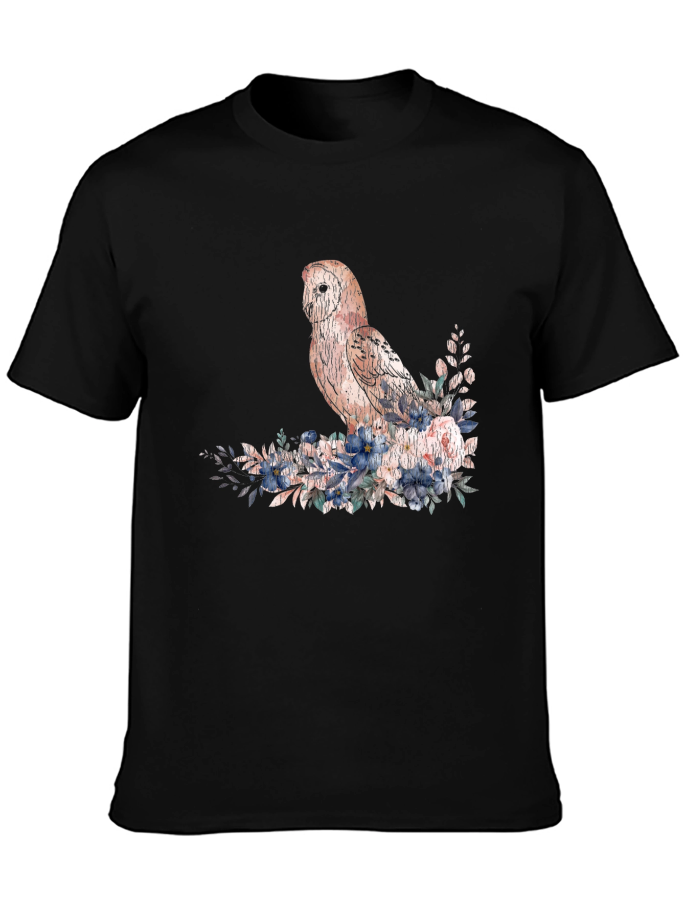 Black Owl and Floral T-Shirt - Black view 3
