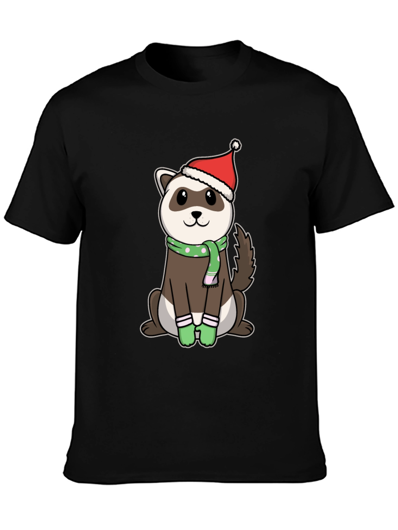 Black Festive Ferret Christmas T-Shirt view 3
