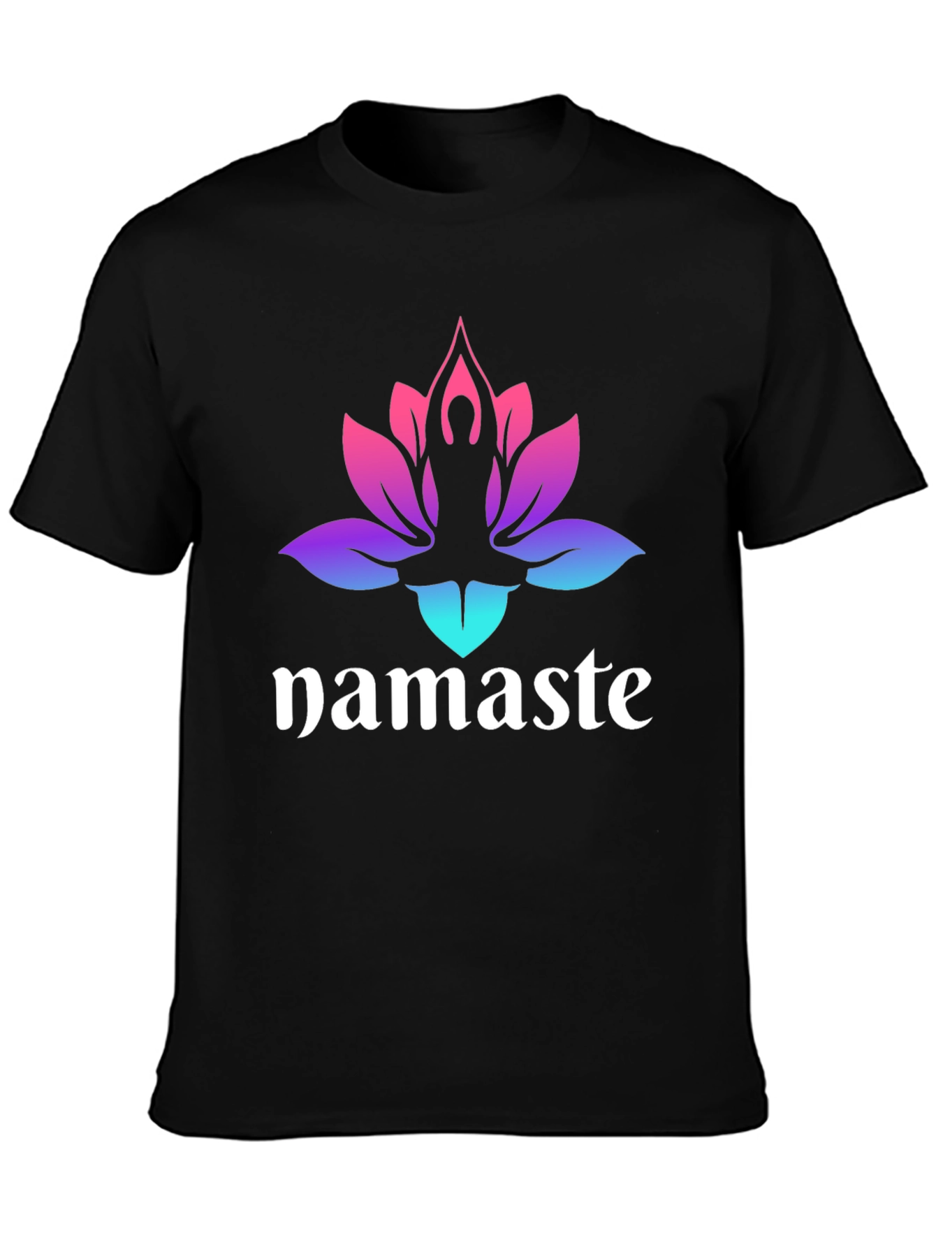 Black Namaste Lotus Yoga T-Shirt - Gradient Design view 3