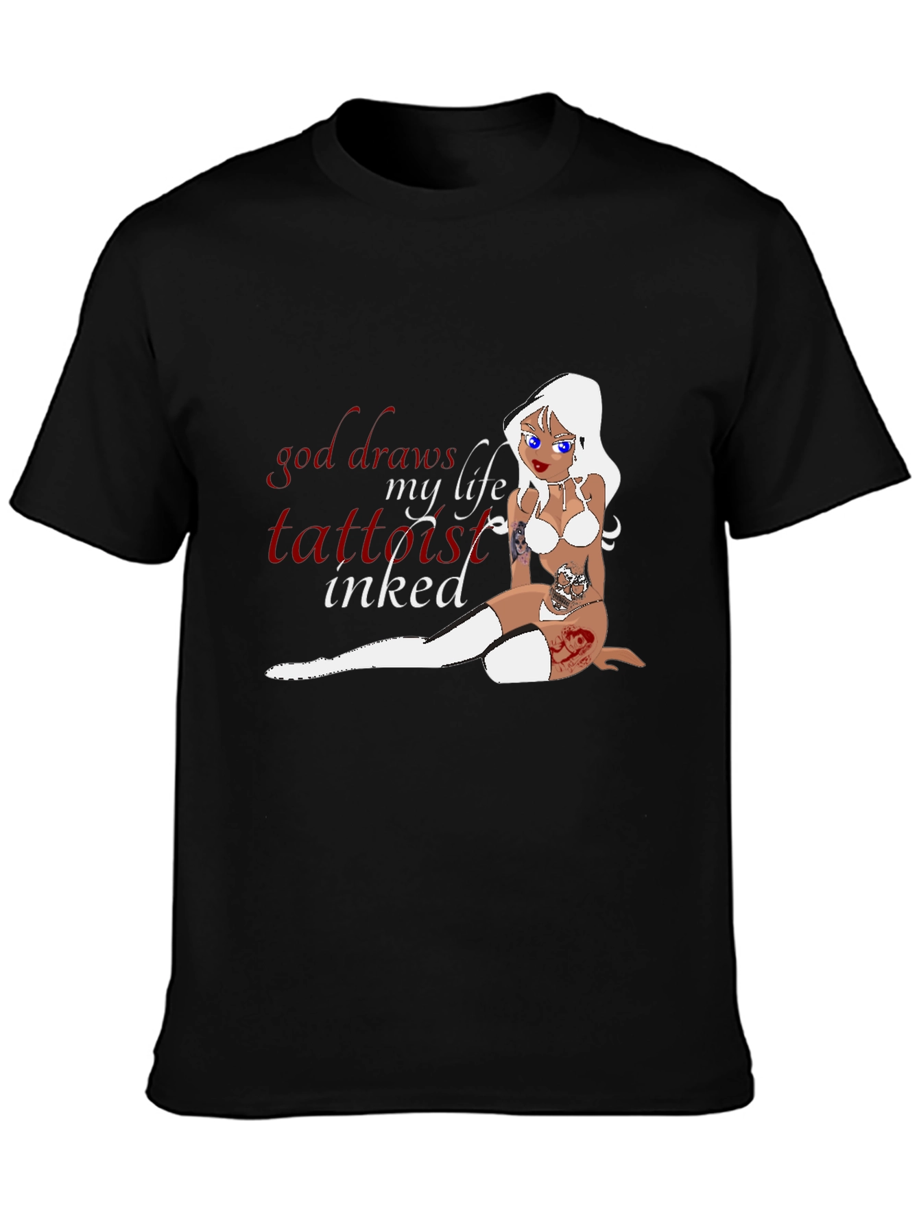 Black Tattooed Life T-Shirt - Inked Cartoon Girl view 3
