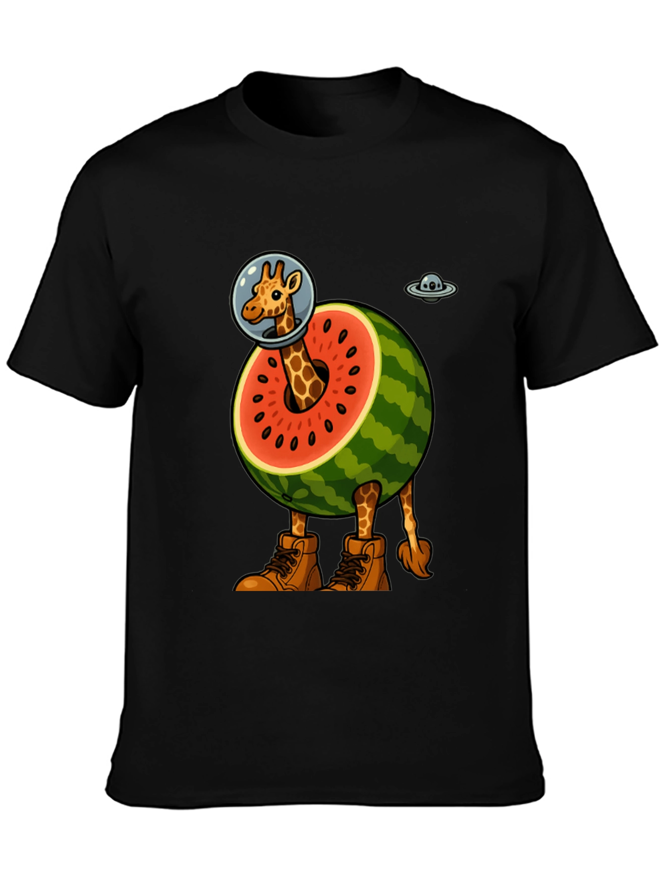 Black Giraffe Astronaut Watermelon T-Shirt view 3