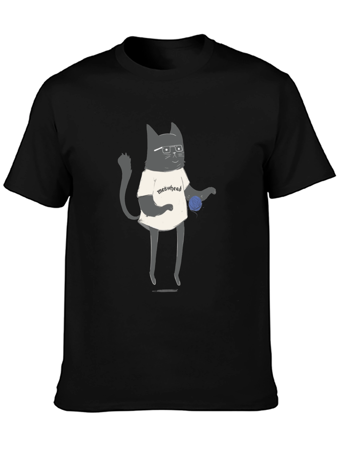 Black Meowhead Cat Graphic Tee - Black view 3