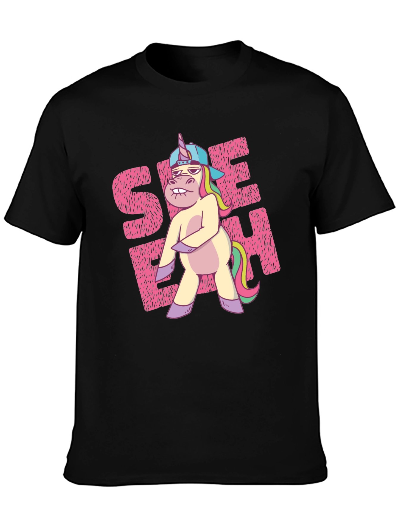Black Funny Unicorn Graphic T-Shirt view 3