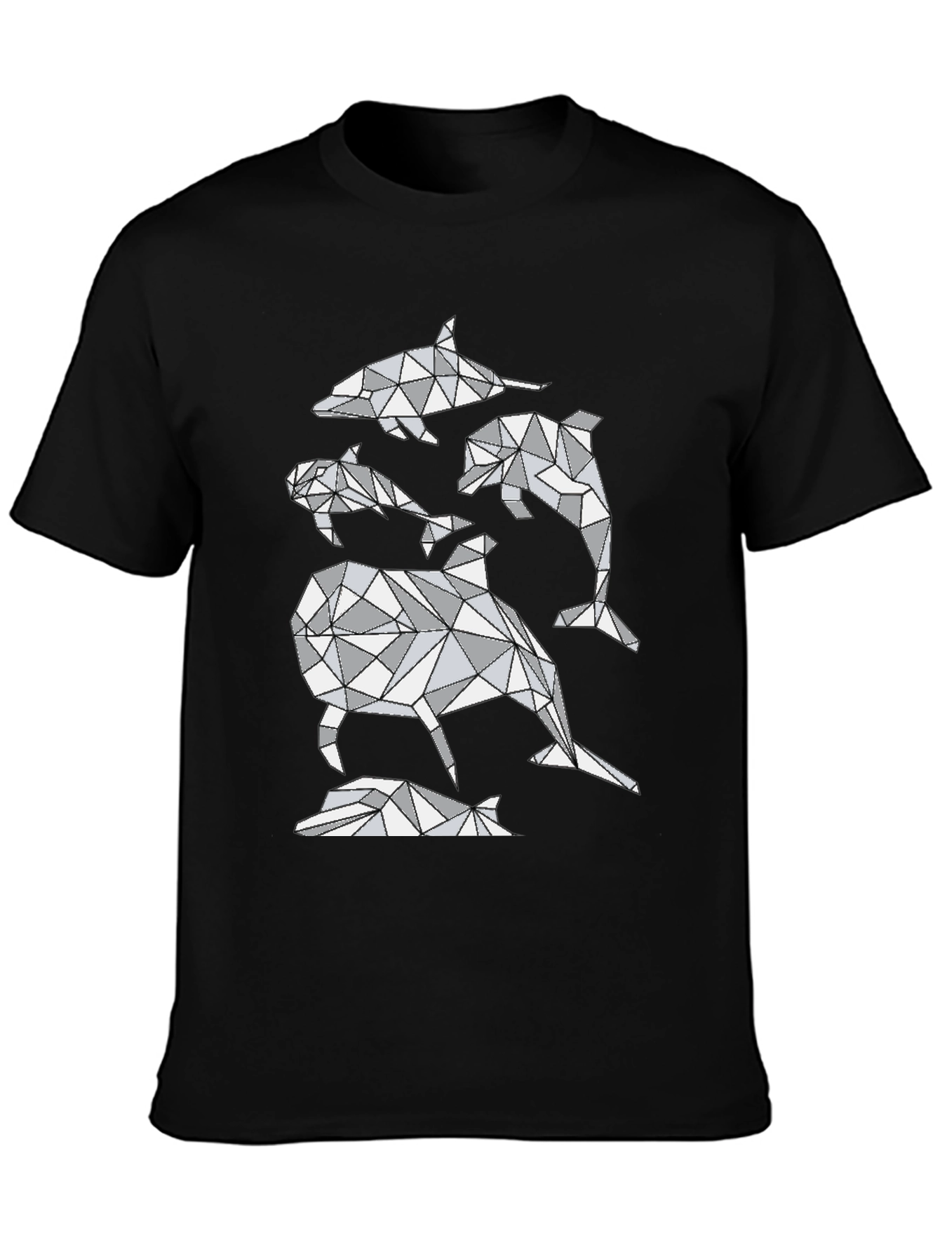 Black Geometric Dolphin T-Shirt - Abstract Marine Life Design view 3