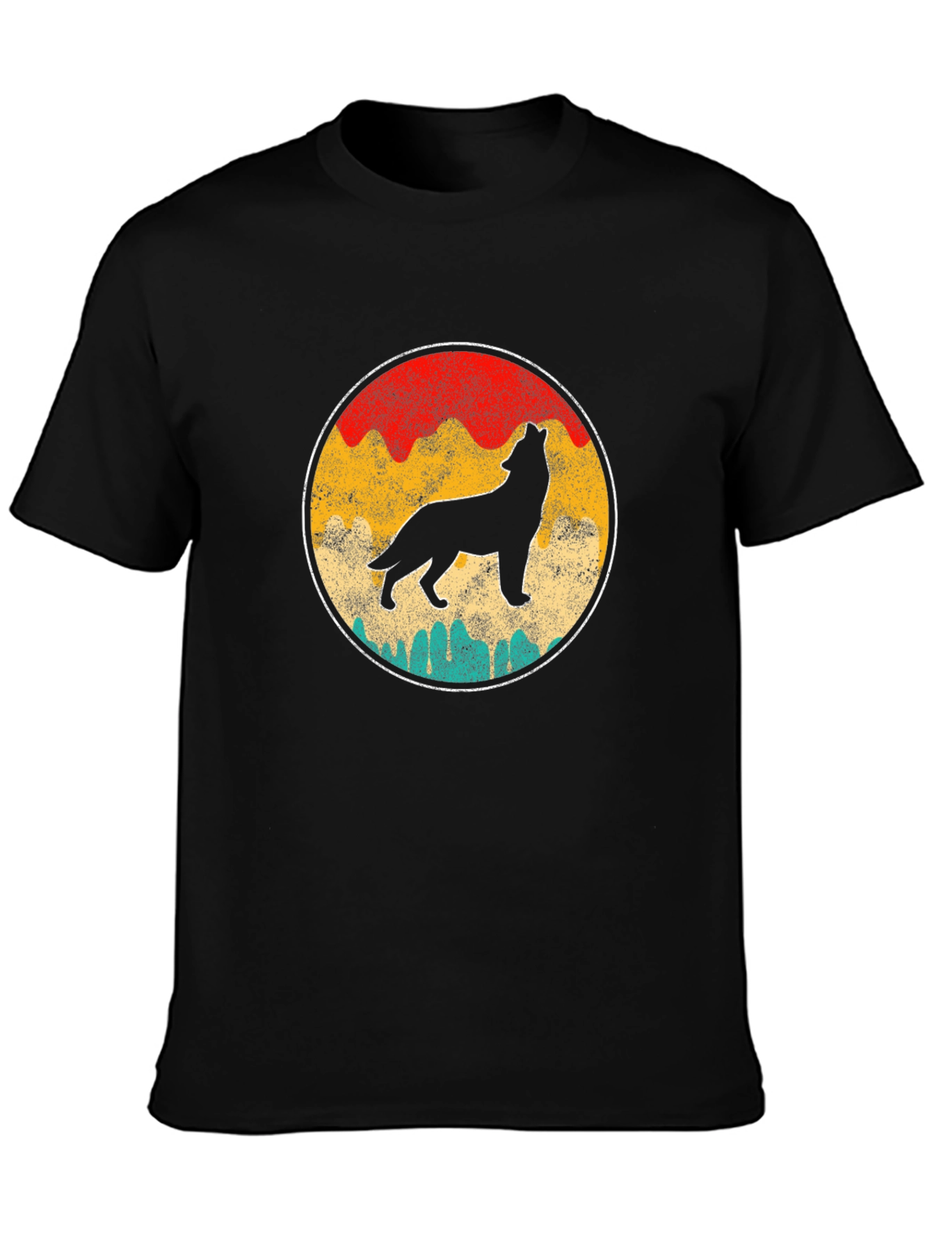 Black Retro Wolf Graphic Tee - Black view 3