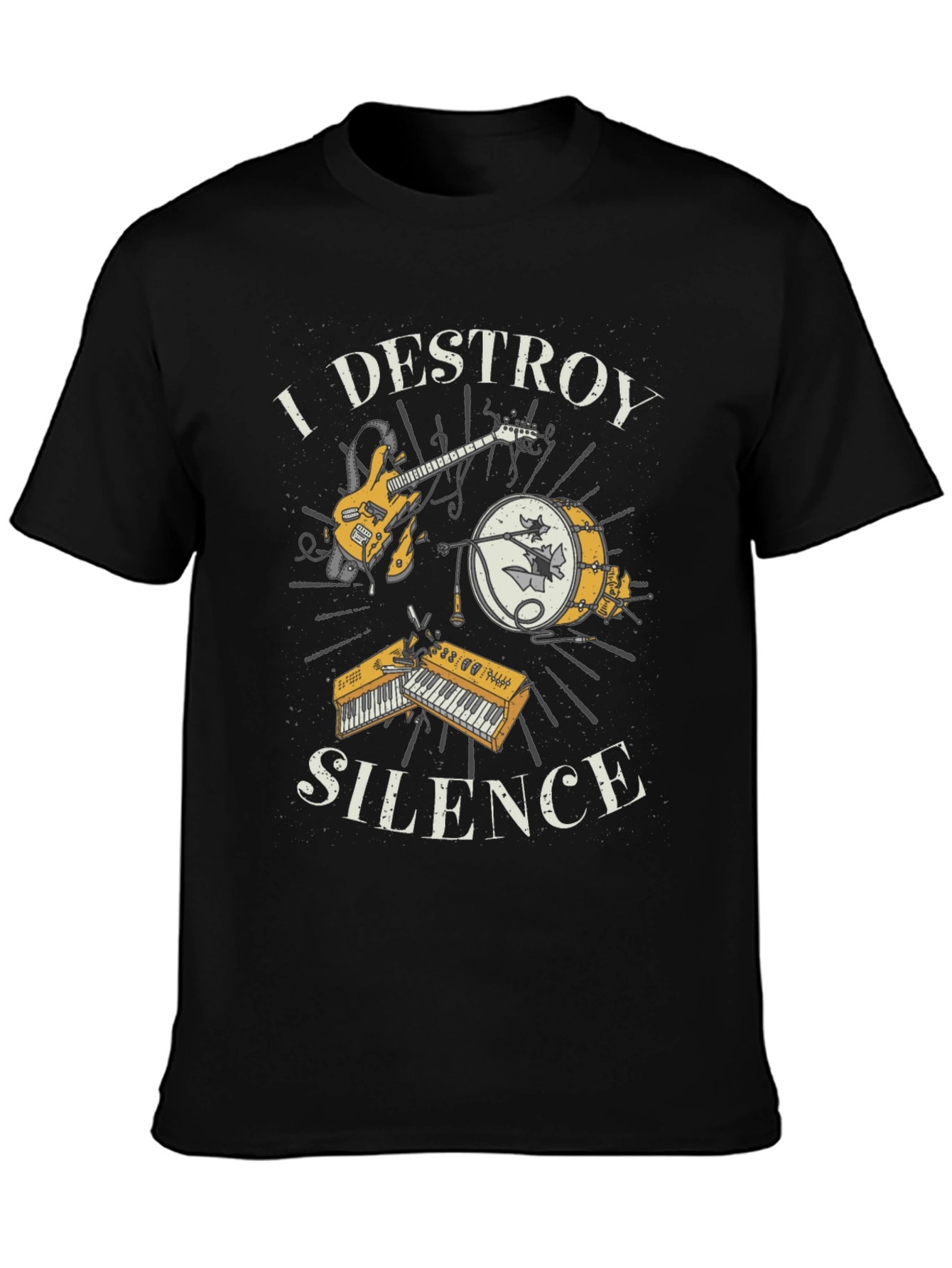 Black I Destroy Silence Graphic Tee - Music Lover Shirt view 3