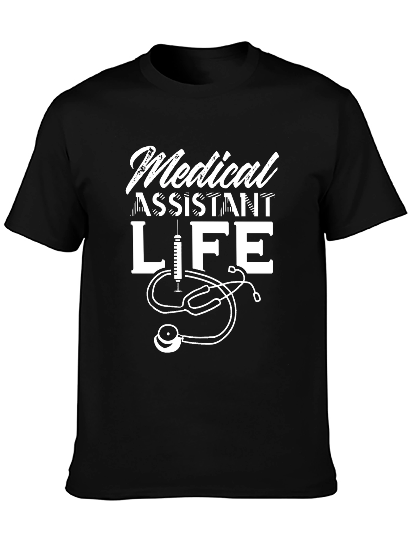 Black Medical Assistant Life T-Shirt - Stethoscope Design view 3