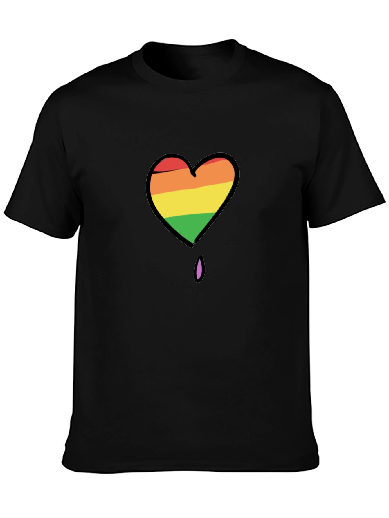 Black Rainbow Heart Pride T-Shirt - Black view 3
