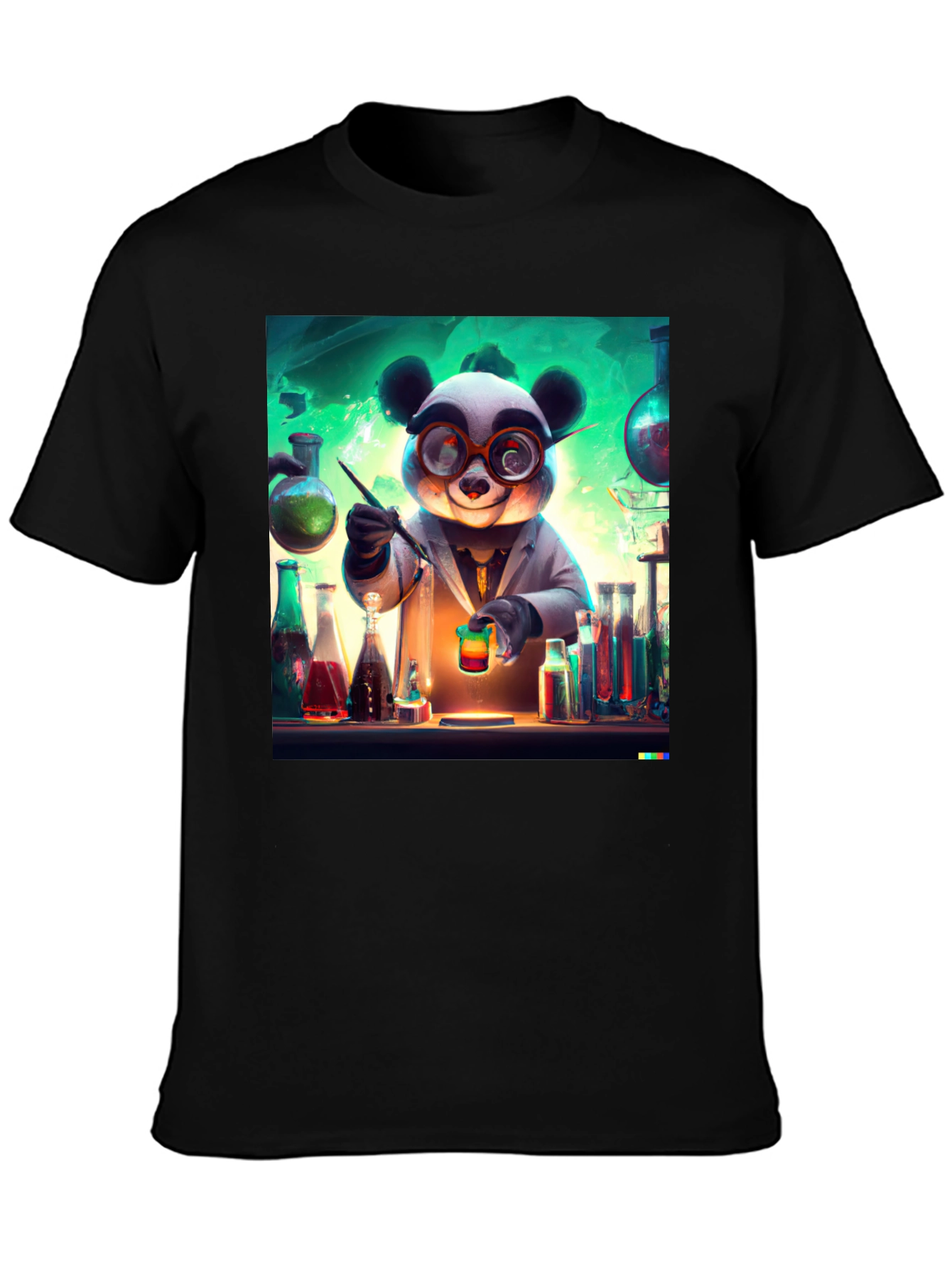 Black Scientist Panda Graphic Tee - Black Cotton T-Shirt view 3