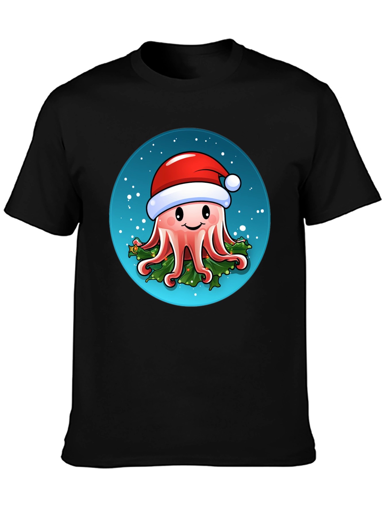 Black Festive Octopus T-Shirt - Holiday Sea Creature Tee view 3
