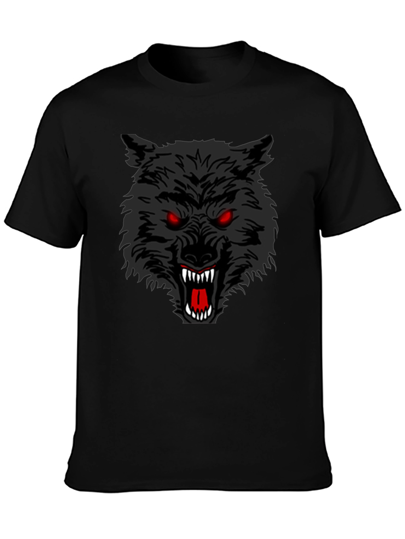 Black Men's Black T-Shirt with Aggressive Wolf Graphic view 3