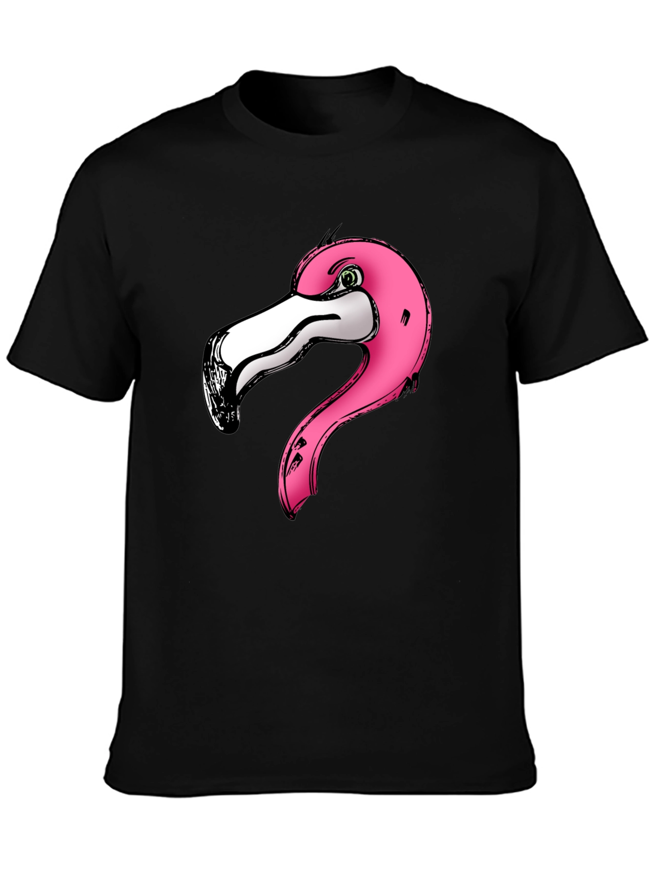 Black Pink Flamingo Graphic Print Black T-Shirt view 3