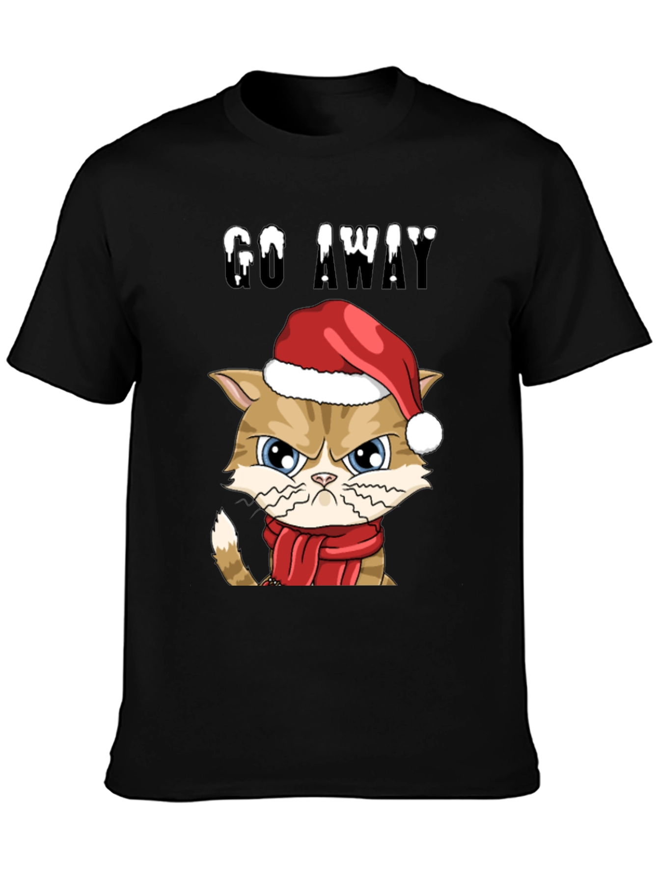 Black Grumpy Cat Christmas T-Shirt - Go Away view 3
