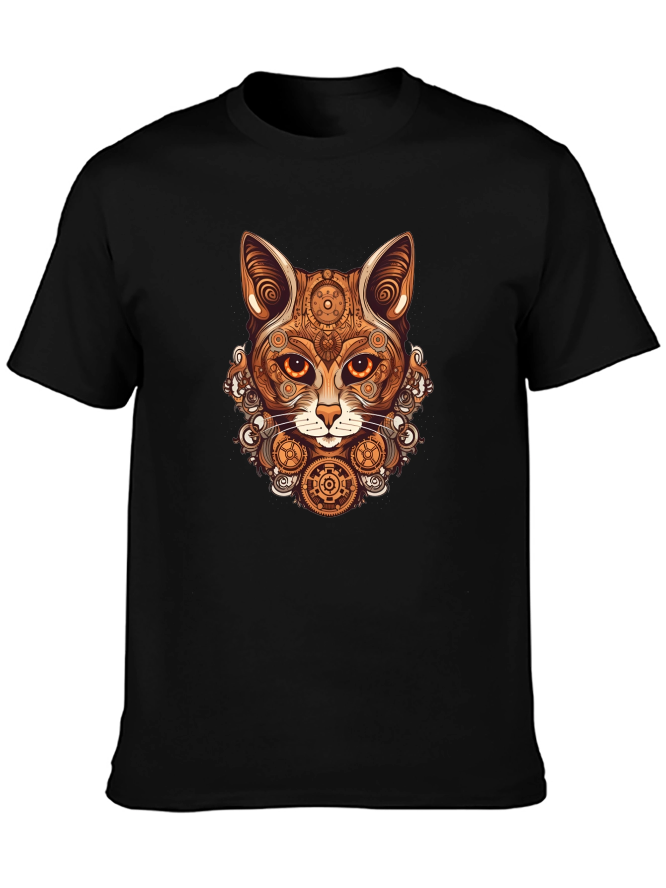 Black Steampunk Cat T-Shirt - Gearwork Feline Design view 3