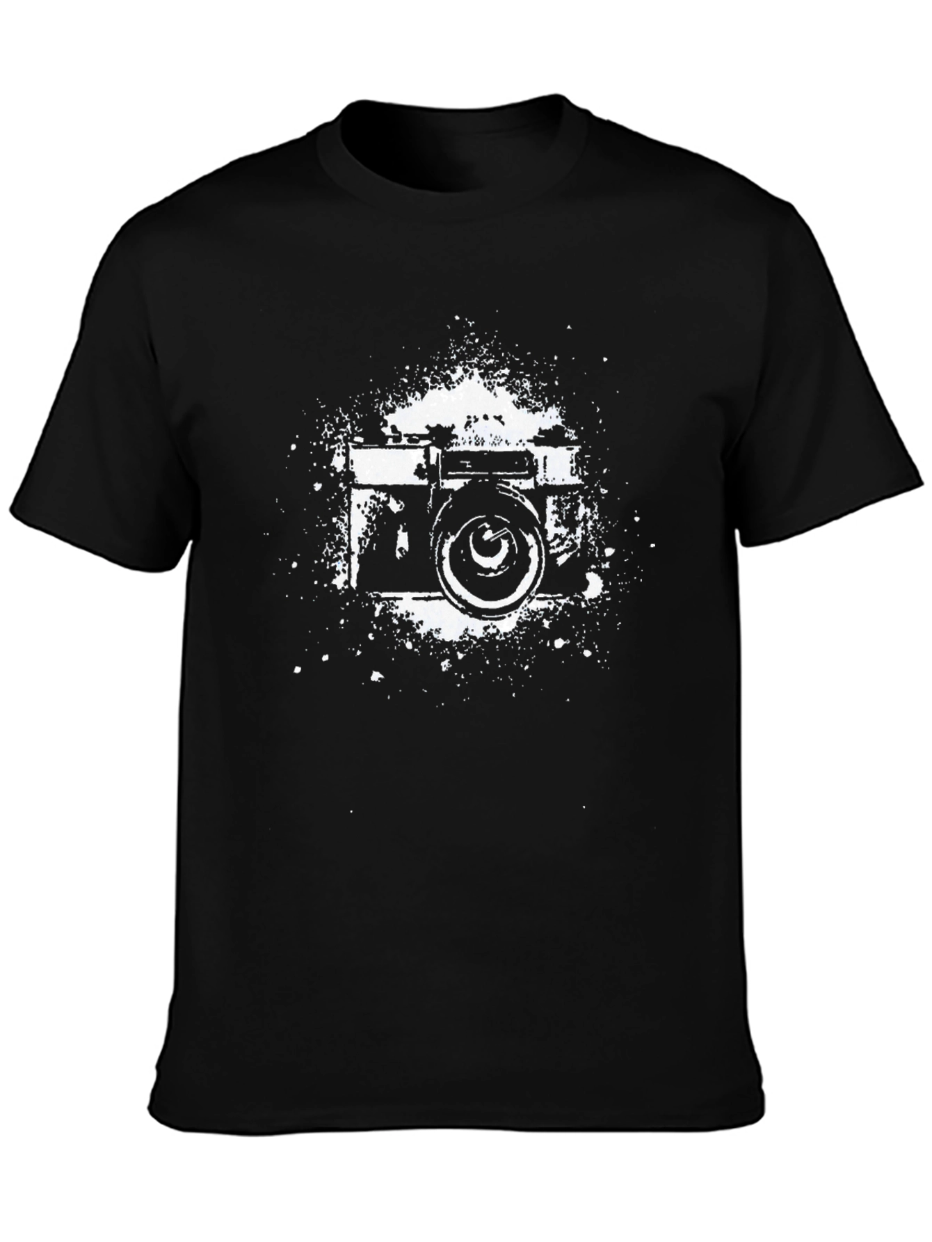 Black Retro Camera Graphic Tee - Black Cotton T-Shirt view 3