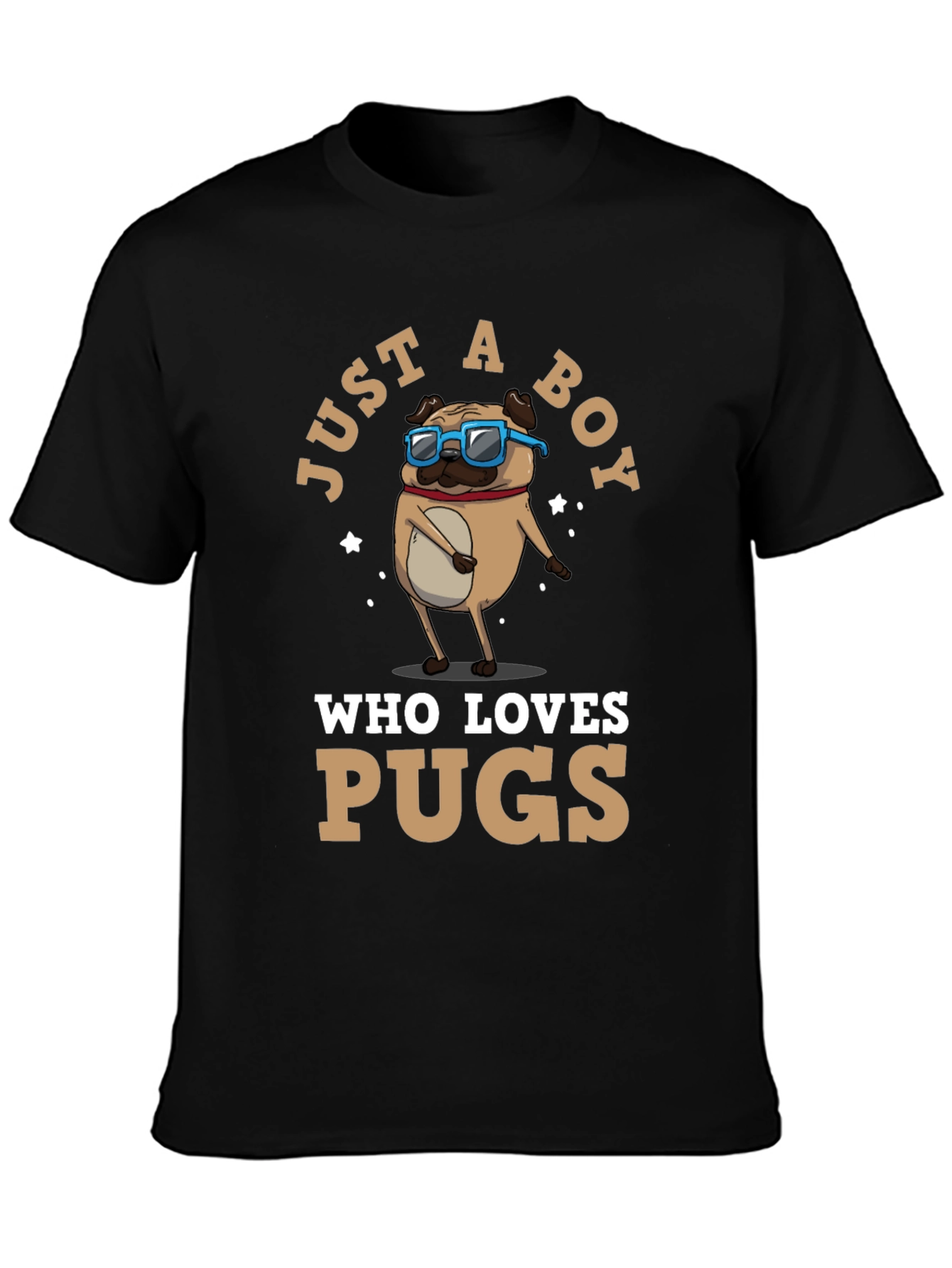 Black Just a Boy Who Loves Pugs T-Shirt view 3