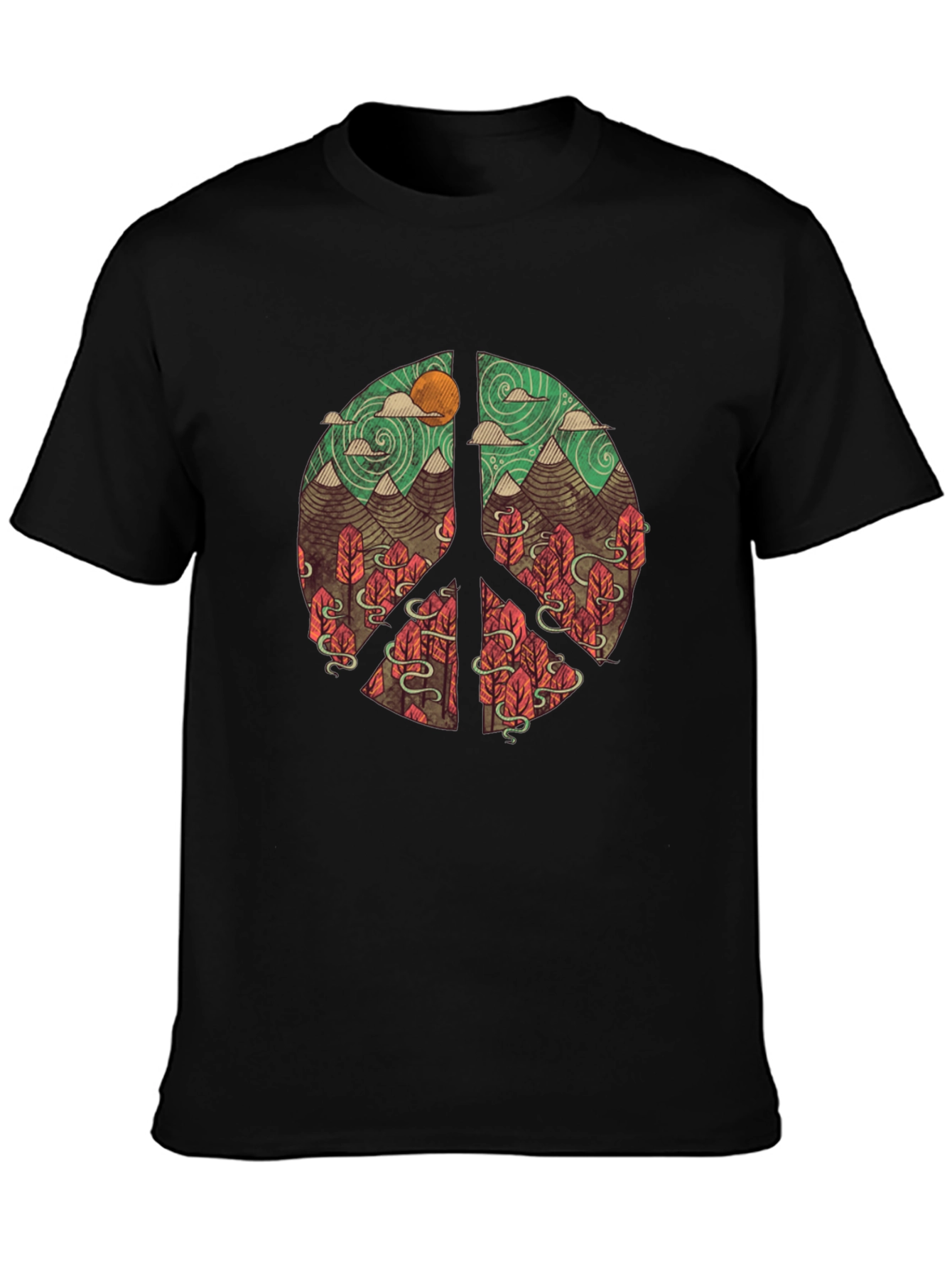 Black Nature Peace Sign Graphic T-Shirt view 3