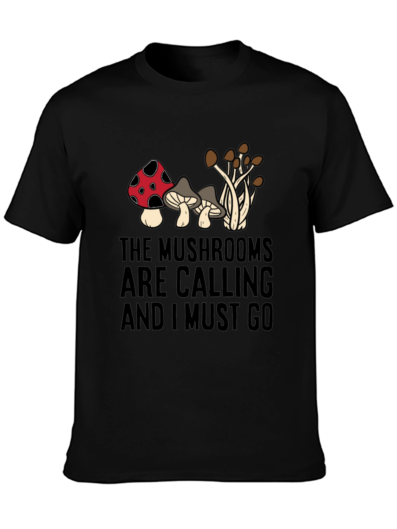 Black Mushroom Calling T-Shirt - Soft Cotton Blend Tee view 3