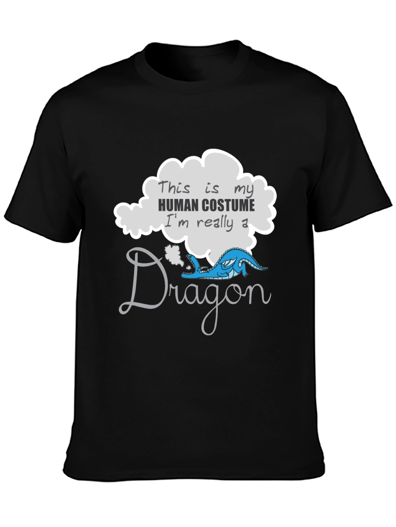 Black Funny Dragon Human Costume Graphic T-Shirt view 3