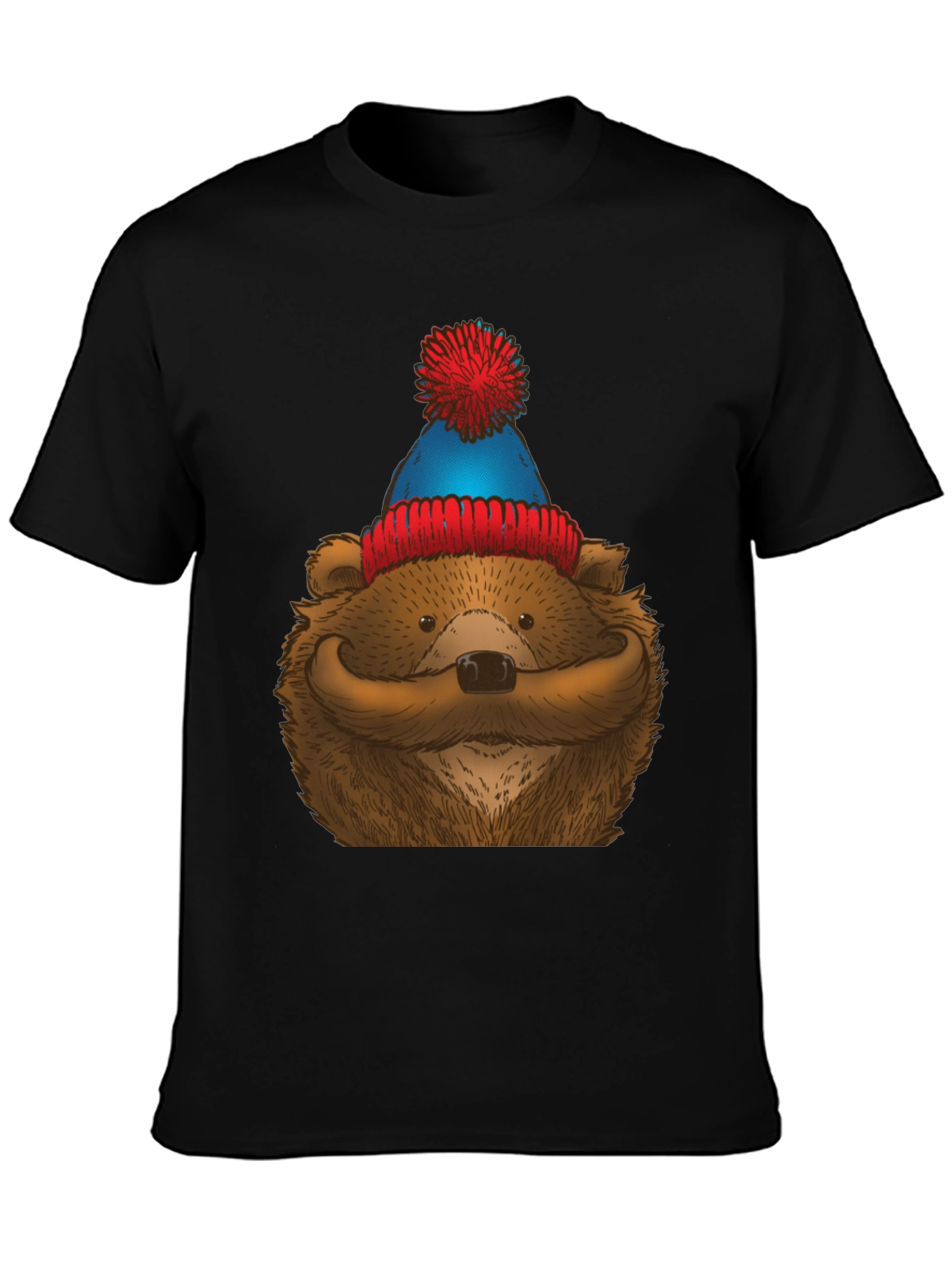 Black Bear with Mustache & Beanie T-Shirt view 3