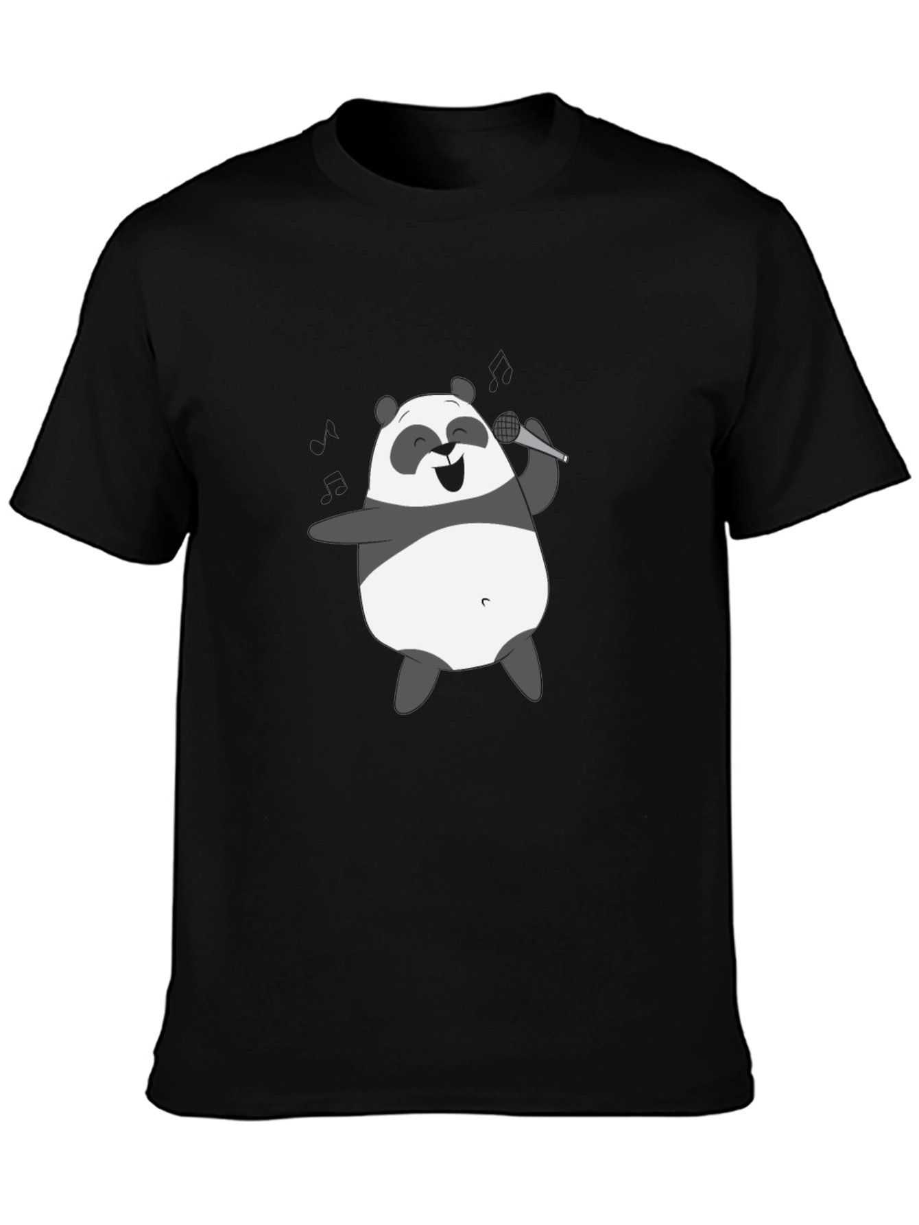 Black Singing Panda Graphic Tee - Black Cotton T-Shirt view 3