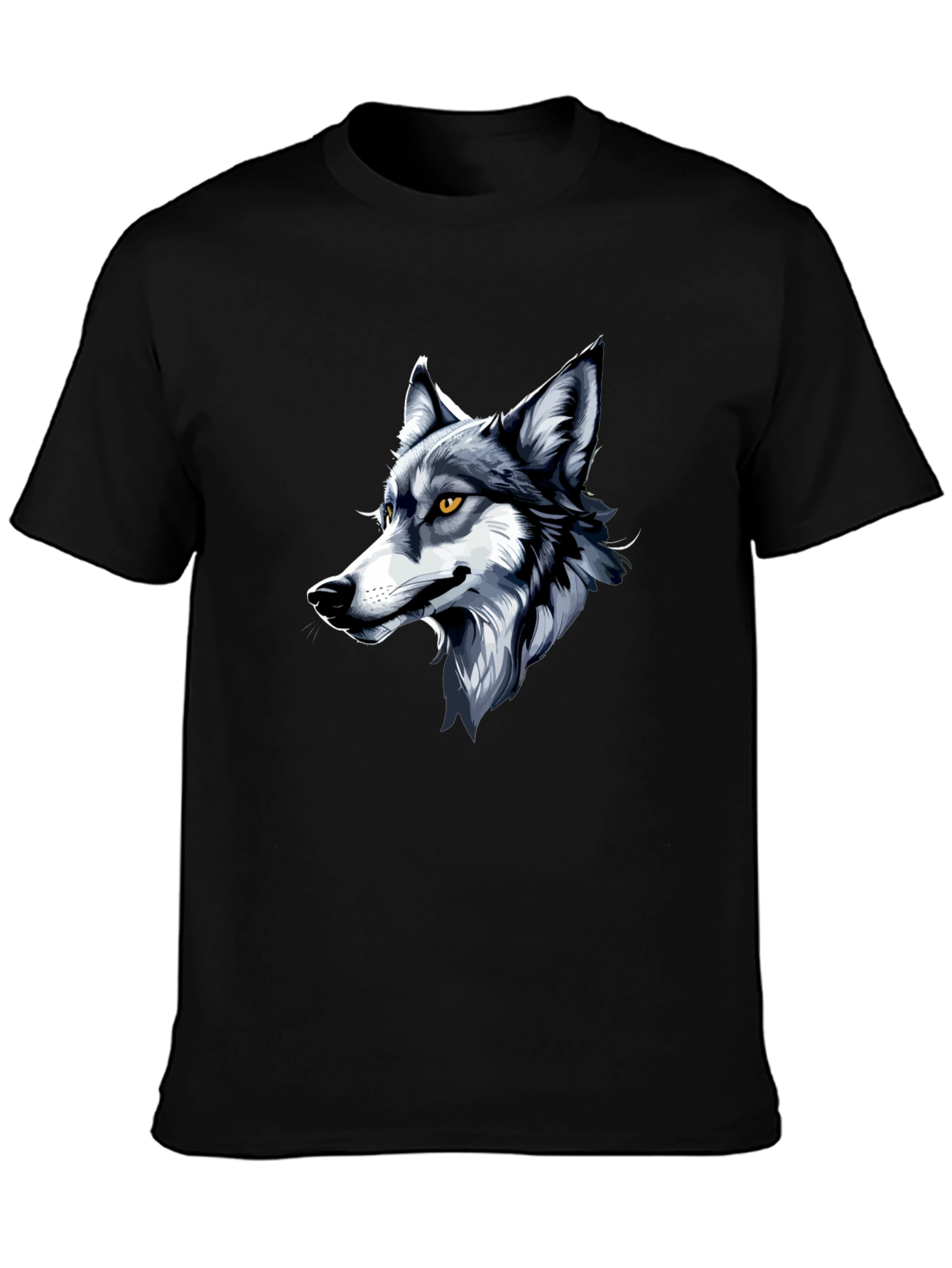 Black Cool Wolf Graphic Tee - Black Cotton Shirt view 3