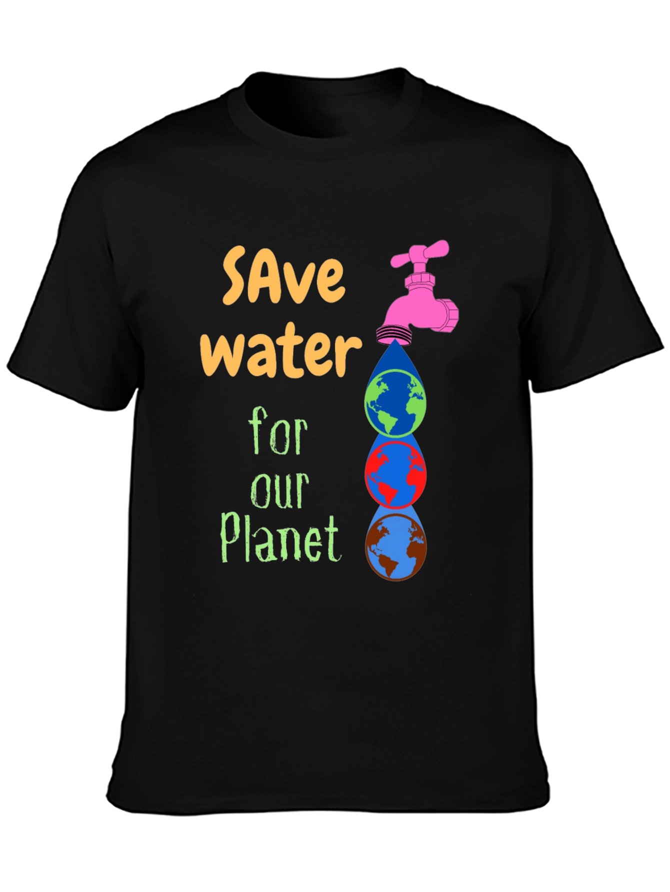 Black Save Water Graphic Tee - Planet Conservation T-Shirt view 3