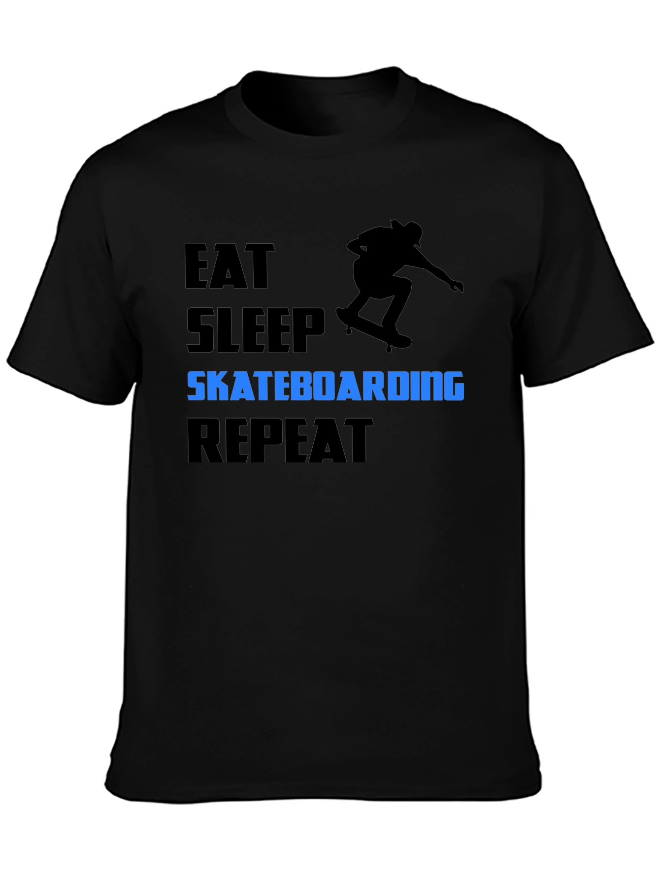 Black Eat Sleep Skateboarding Repeat Black T-Shirt view 3