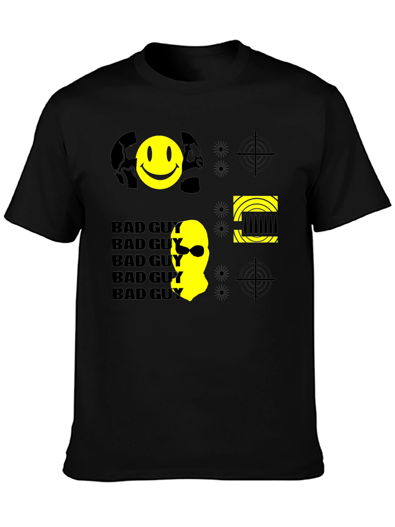 Black Bad Guy Graphic Print Tee - Black Cotton Crew Neck T-Shirt view 3