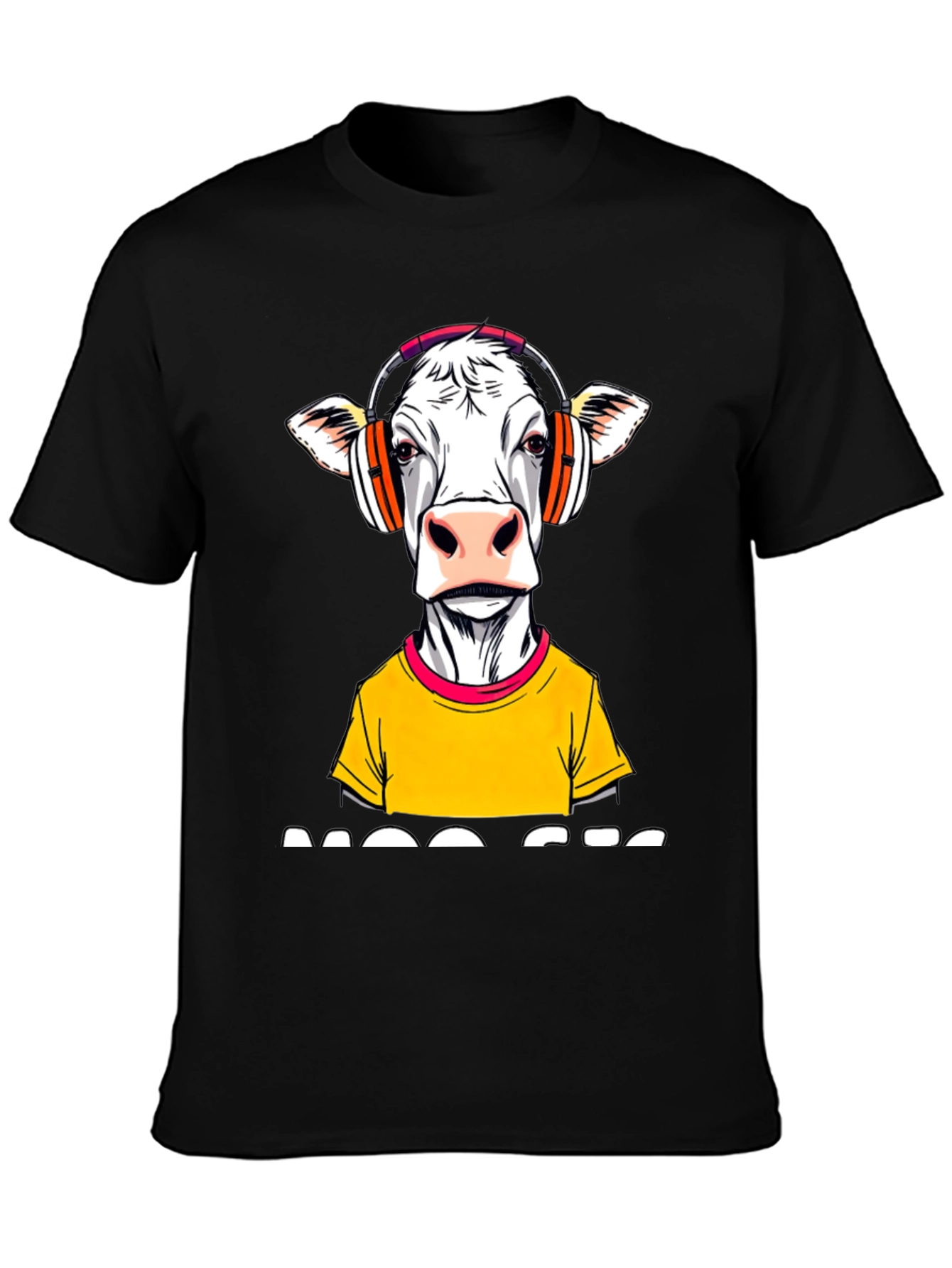 Black DJ Cow Graphic Tee - Black Cotton Blend view 3