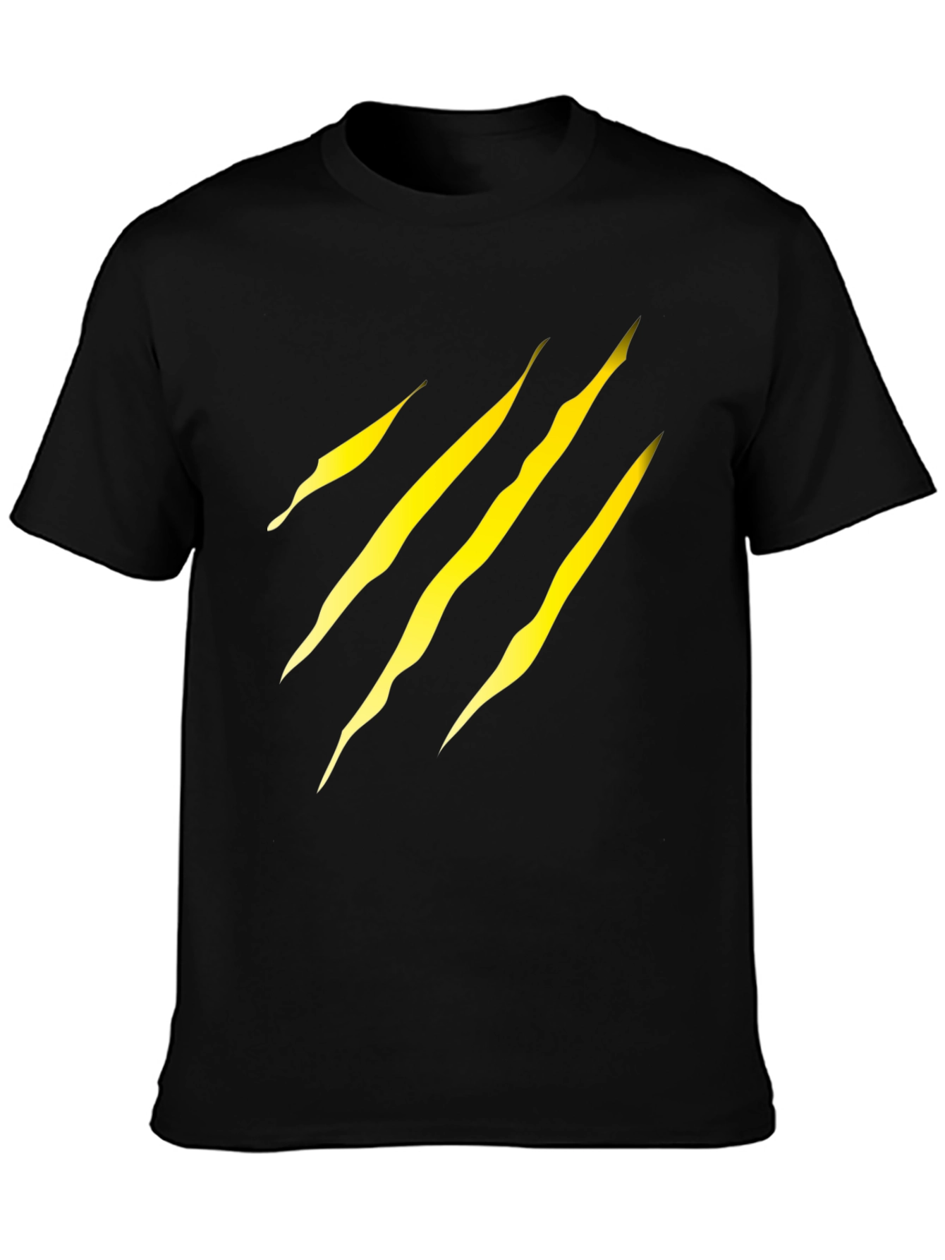 Black Men's Black T-Shirt with Yellow Claw Scratch Design view 3