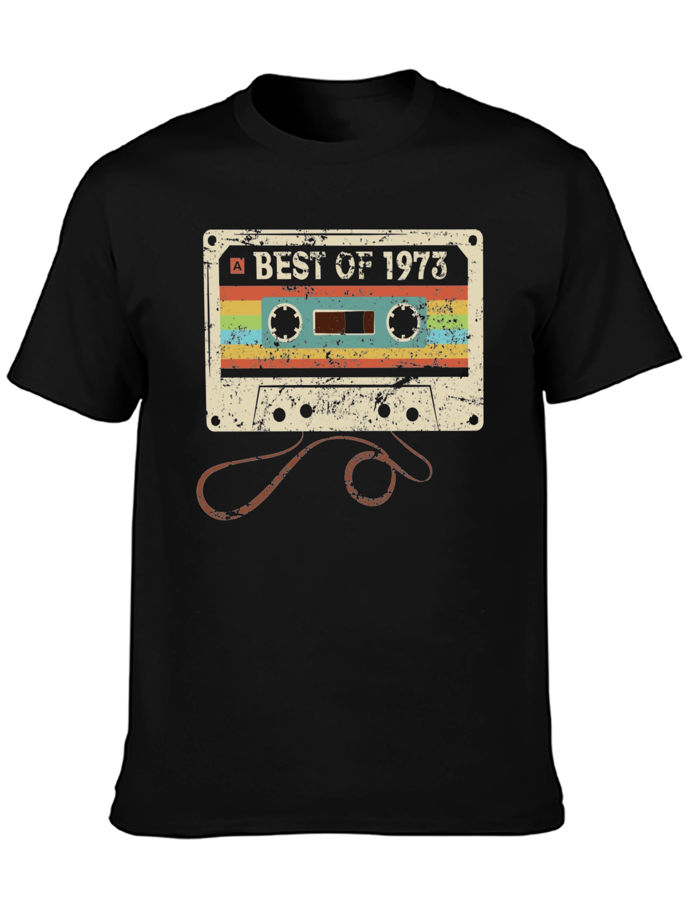 Black Retro Cassette Tape Best of 1973 Graphic Tee view 3